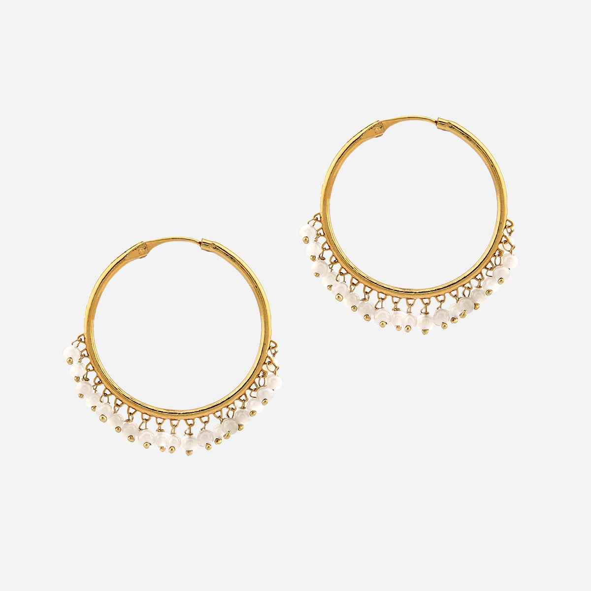 Fida White Pearl Beaded Gold Hoop Earrings