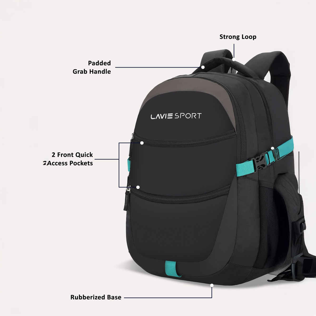 Lavie Sport Unisex Solid Polyester Padded Grab Handle Laptop Backpack | Black | M (31 x 20 x 46 cm)