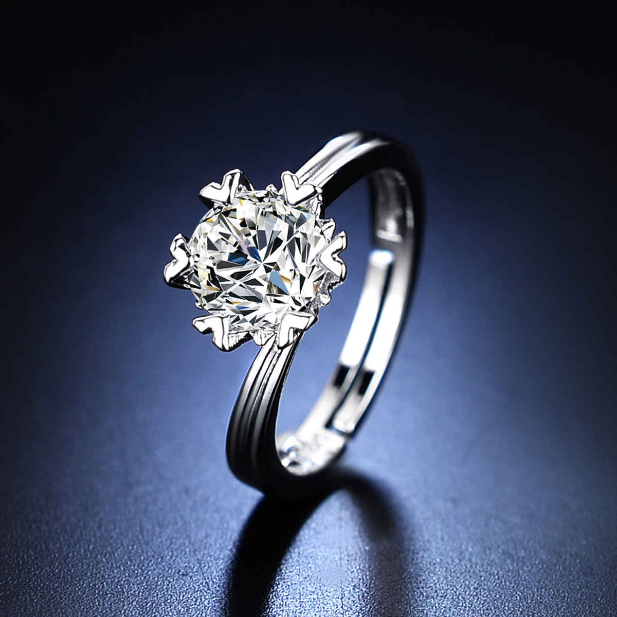 Label She Silver Plated Crystal Studded Solitaire Adjustable Finger Ring(Free Size) | LS-RNG-5209