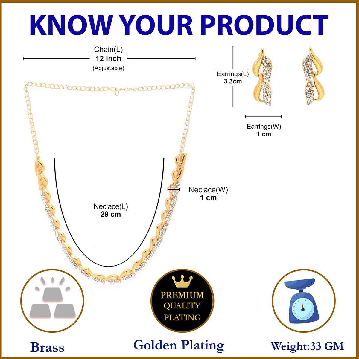 Zeneme Gold Plated Cubic Zirconia Necklace Set Jewellery With Earrings Jewellery For Women & Girls