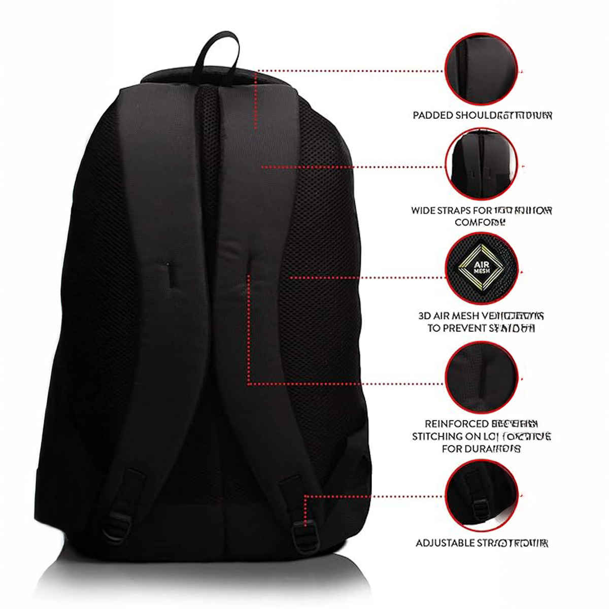 Lunar's Unisex Solid Polyester 35 L Padded Grab Handle Backpack | Black and Red - 19 Inches