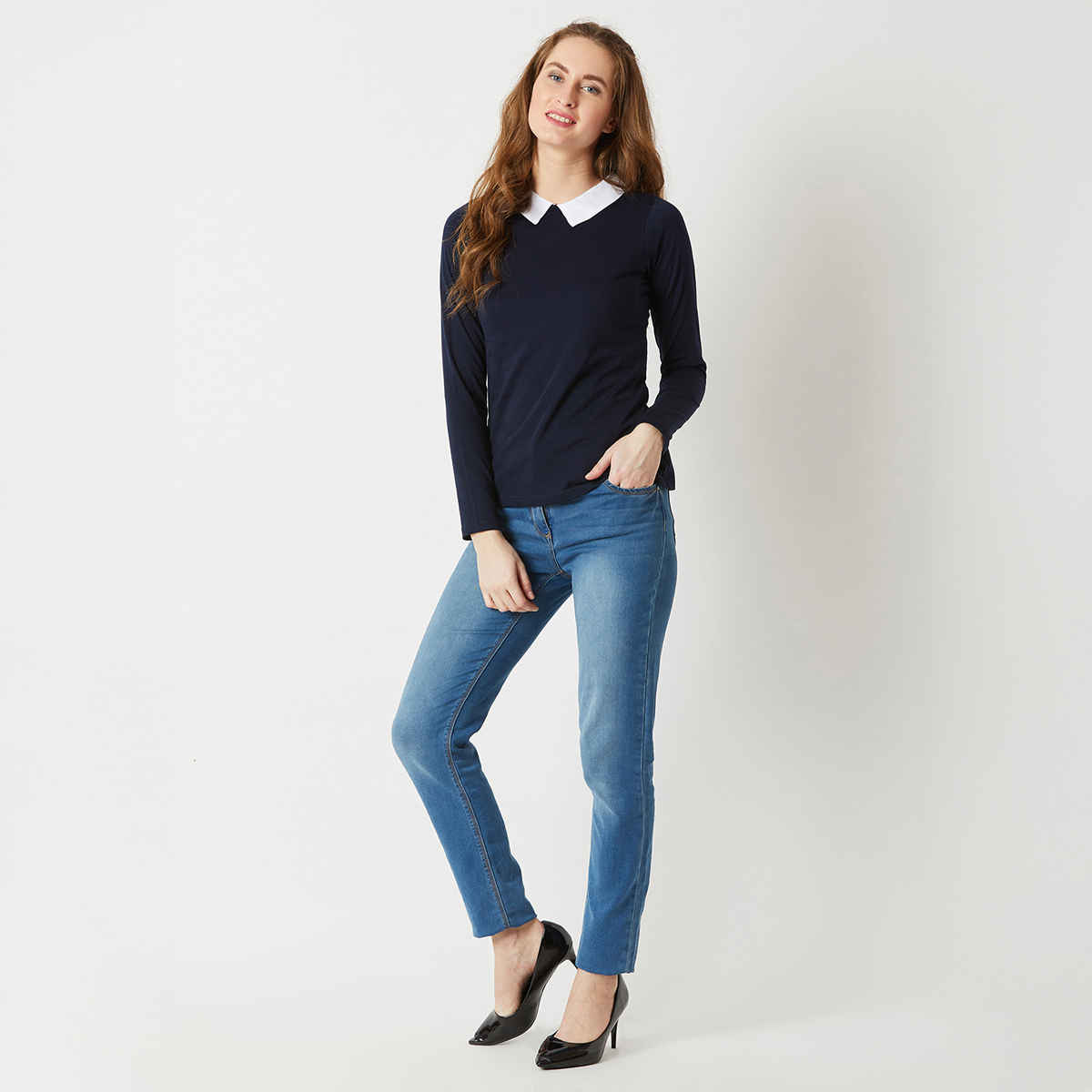 Miss Chase Women's Screen Time Collared Top | Navy Blue | XL