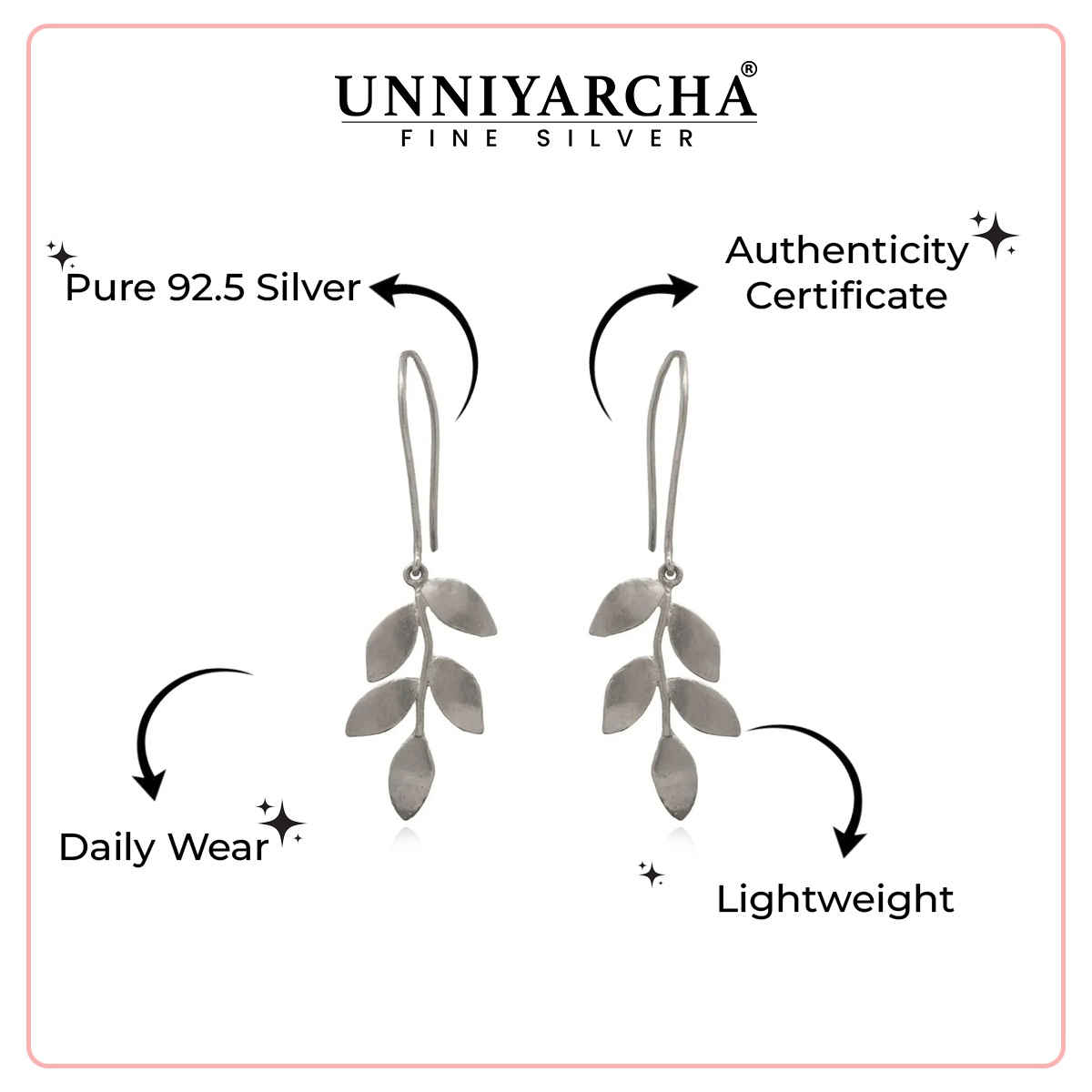 Unniyarcha 92.5 Silver Leaflets Earring
