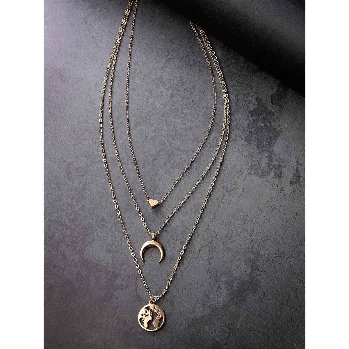 Scintillare By Sukkhi Latest 3 Layered Western Non Precious Base Metal Gold Plated Pendant Necklace