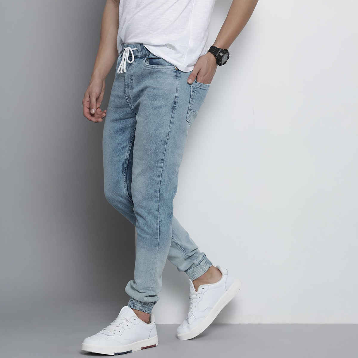 The Indian Garage Co Men's Slim Fit Solid Casual | Blue - 32