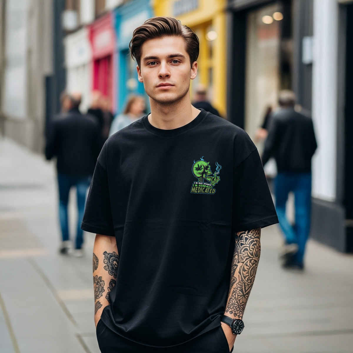 BENNY BROOKS Men's Round Neck half sleeve Oversized T-shirt |AA(ARN)BLACK144 | Black - L