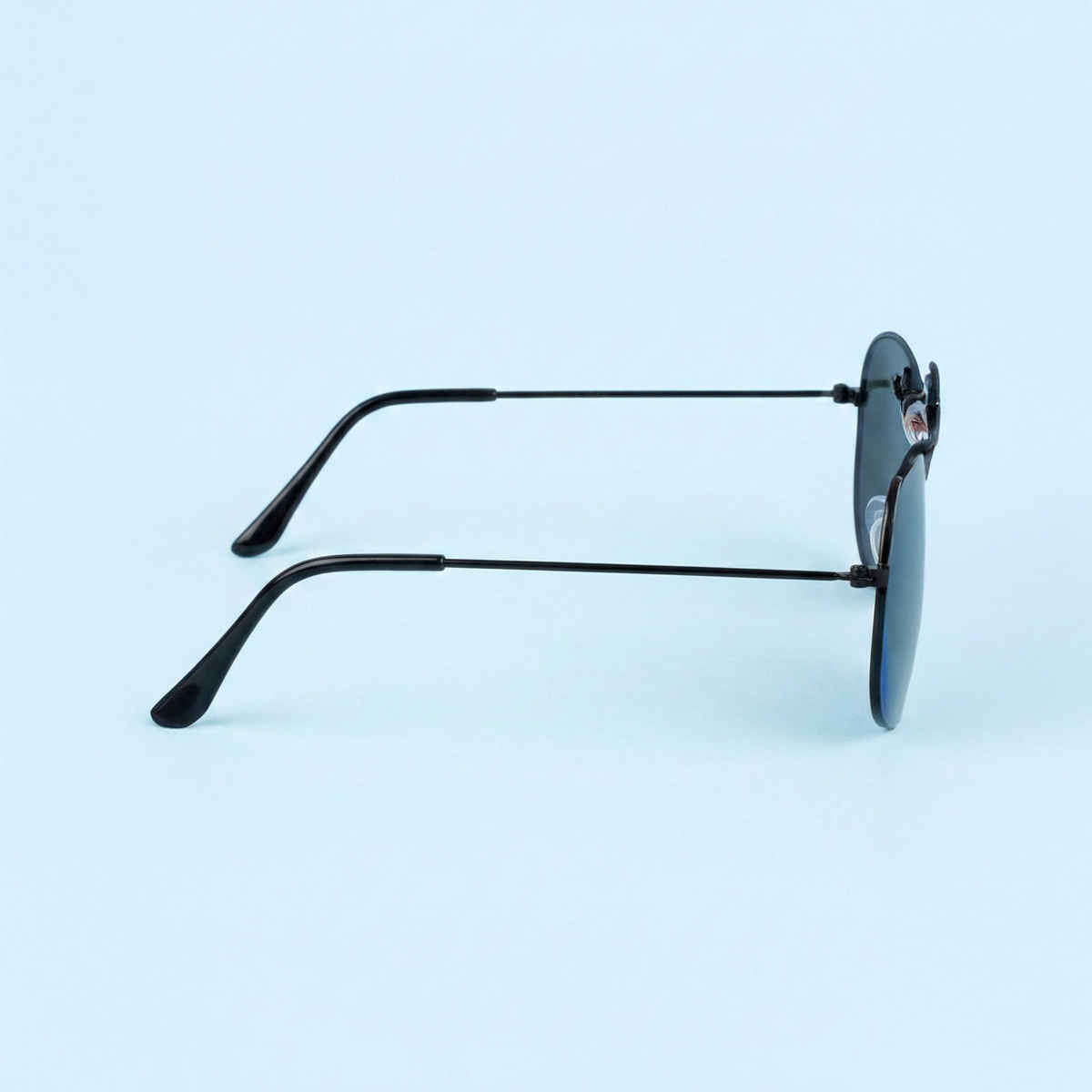 NuVew Unisex Aviator Mirrored Sunglasses | Black & Ice Blue | Medium