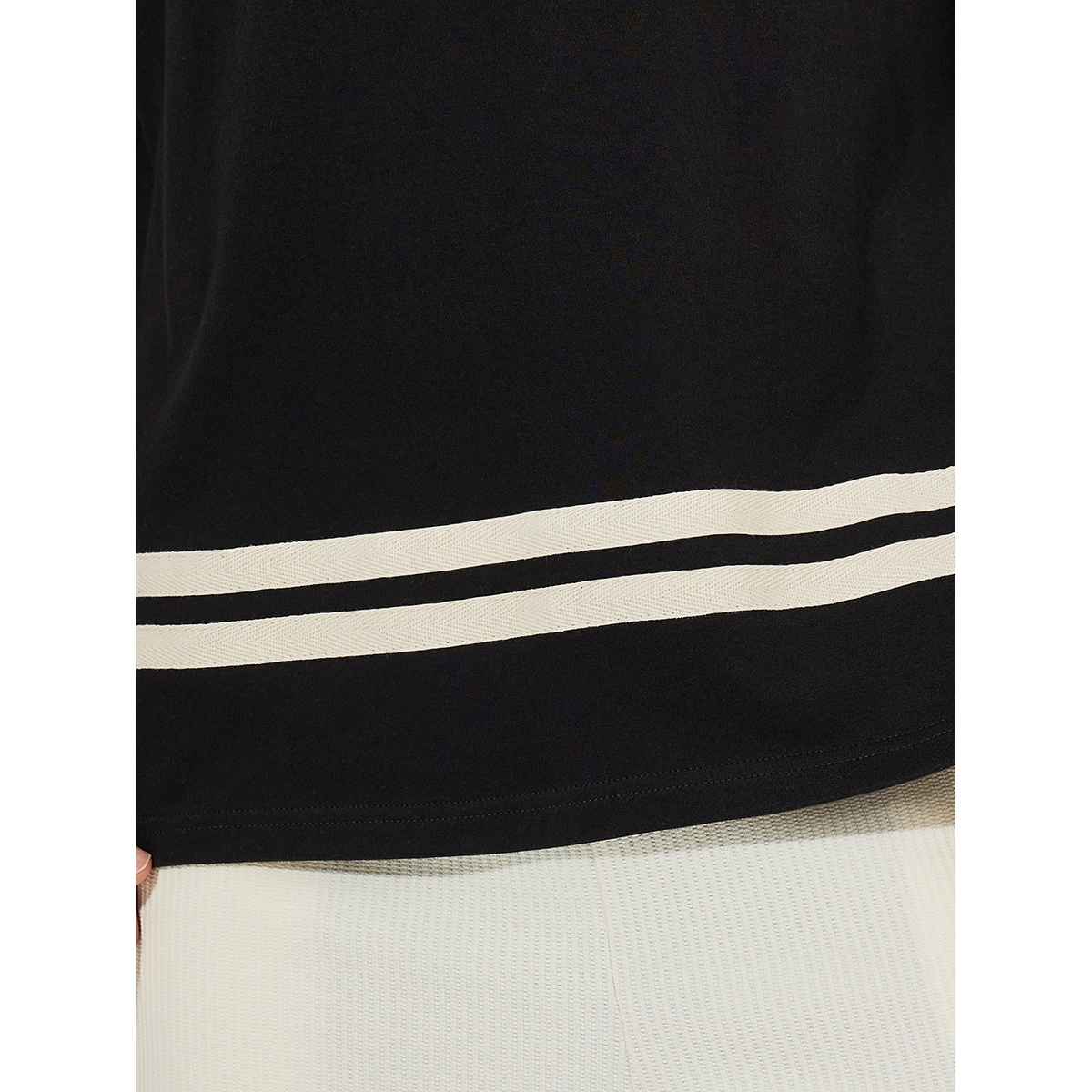Styli Men's Oversized T-shirt with Striped Hem and Back Printed Panel | Black - S