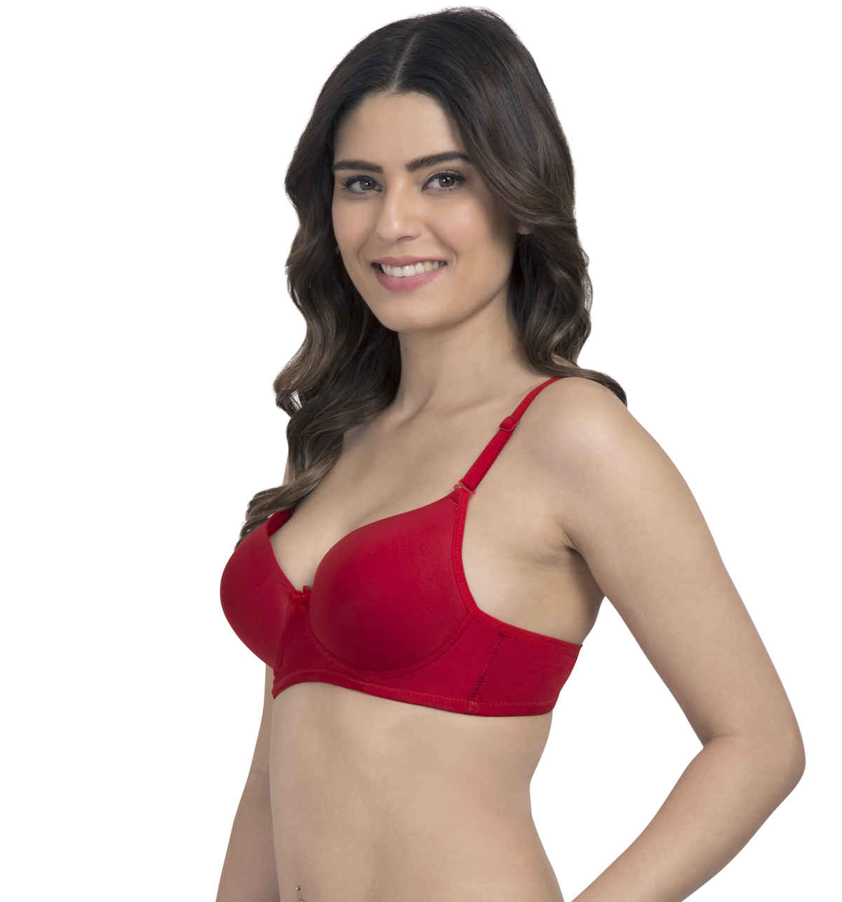 Tweens Heavily Padded 3/4th Coverage Semi Push-Up Seamless T-Shirt Bra | Red-36C
