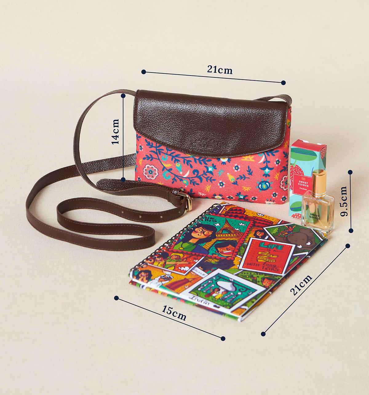 Chumbak Jet-Setter Muse Set of 3 - Mother's Day Gift (Sling Bag,Perfume,Notebook) with Gift Box