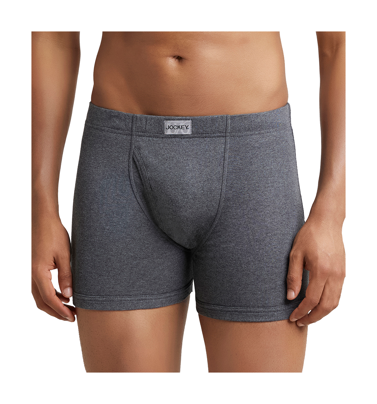 Jockey 8008 Men's Super Combed Cotton Rib Underwear Solid Boxer Brief|Concealed Waistband|PO2 | Grey-M