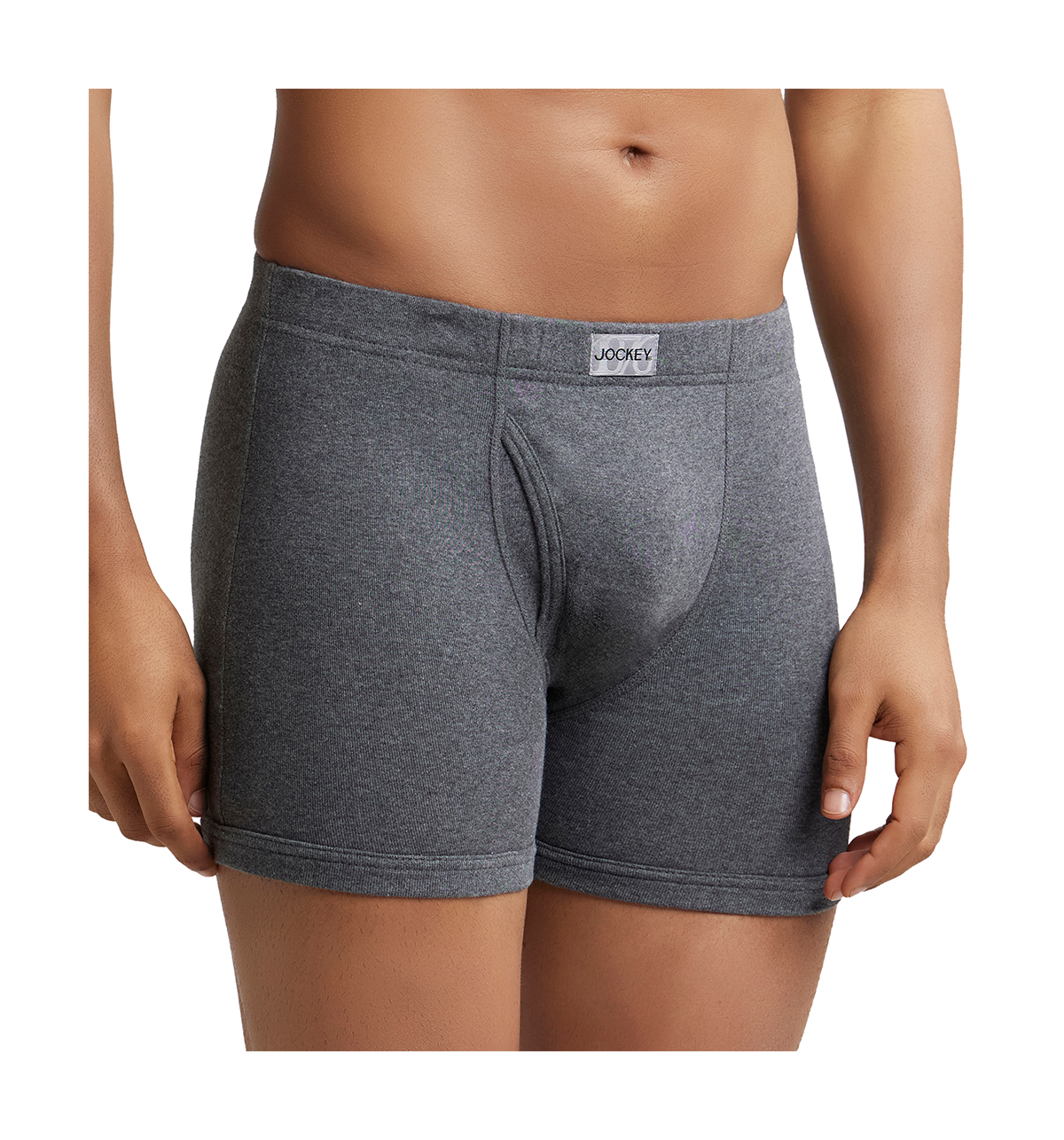 Jockey 8008 Men's Super Combed Cotton Rib Underwear Solid Boxer Brief|Concealed Waistband|PO2 | Grey-M
