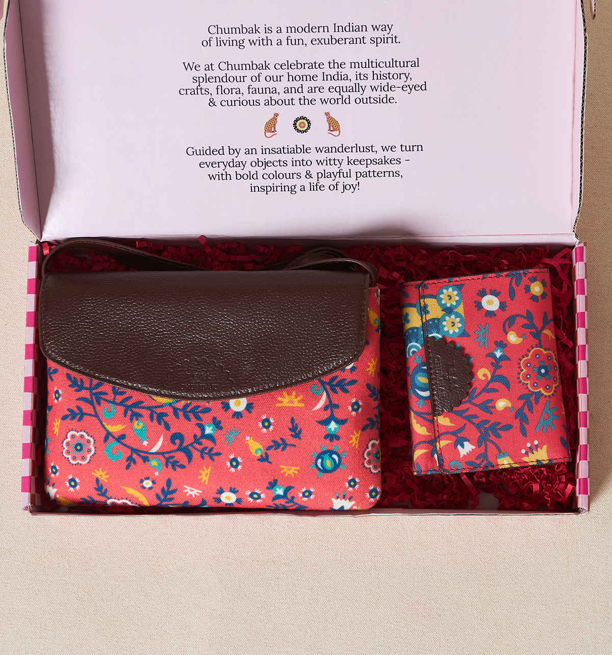 Chumbak Boho Bloom Mother's Day Gift Set | Flap Sling Bag & Wallet with Gift Box