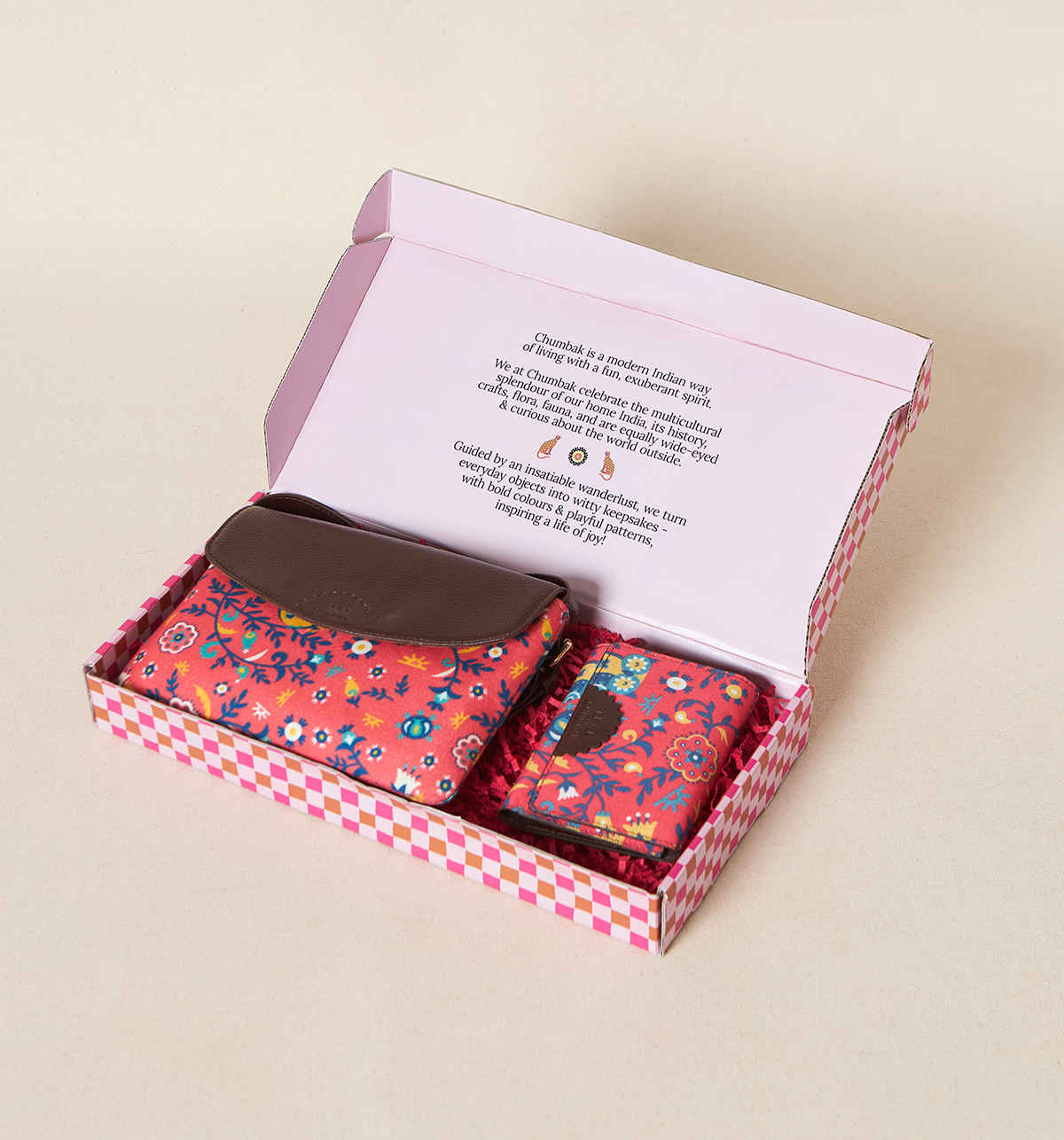 Chumbak Boho Bloom Mother's Day Gift Set | Flap Sling Bag & Wallet with Gift Box