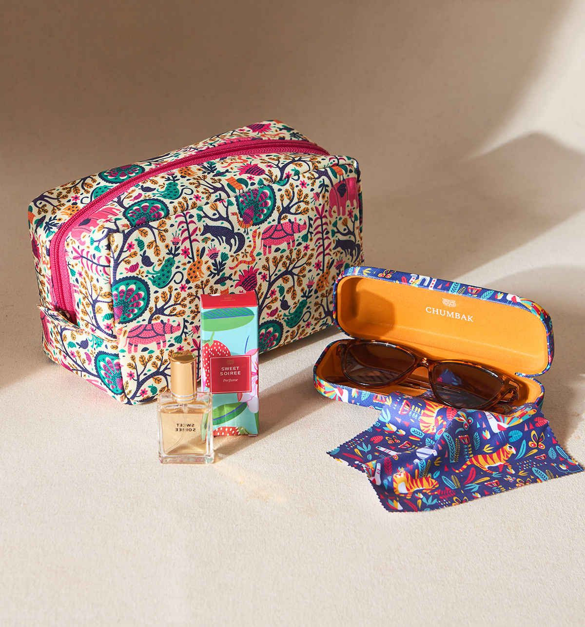 Chumbak Everyday Charm Set of 3 - Mother's Day Gift (Pouch,Perfume,Eyewear Case) with Gift Box