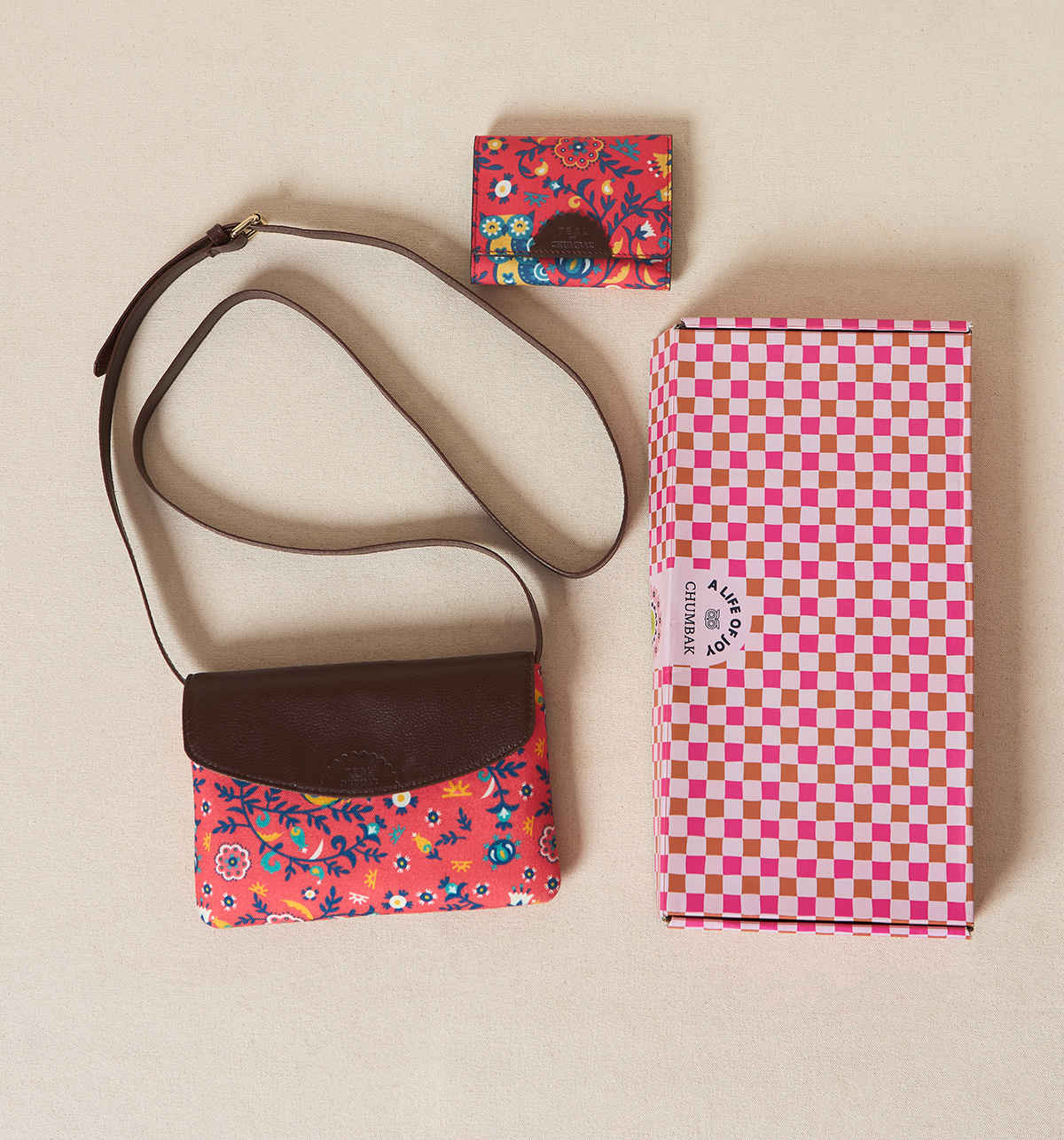 Chumbak Boho Bloom Mother's Day Gift Set | Flap Sling Bag & Wallet with Gift Box
