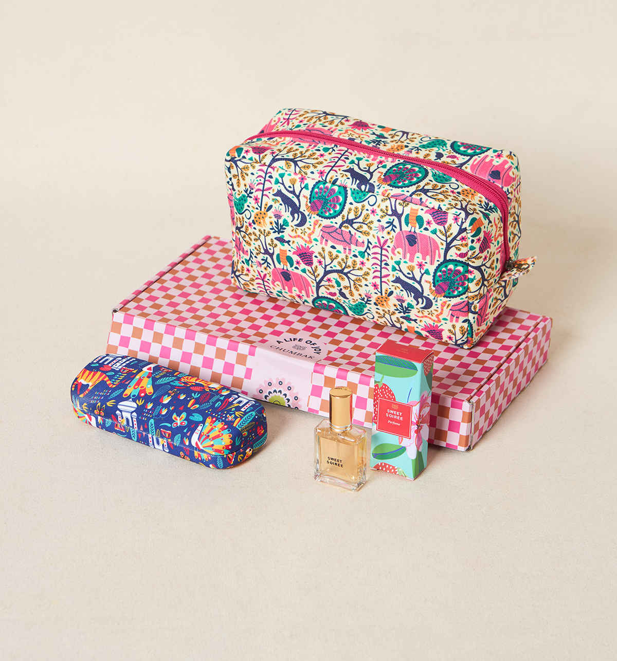 Chumbak Everyday Charm Set of 3 - Mother's Day Gift (Pouch,Perfume,Eyewear Case) with Gift Box