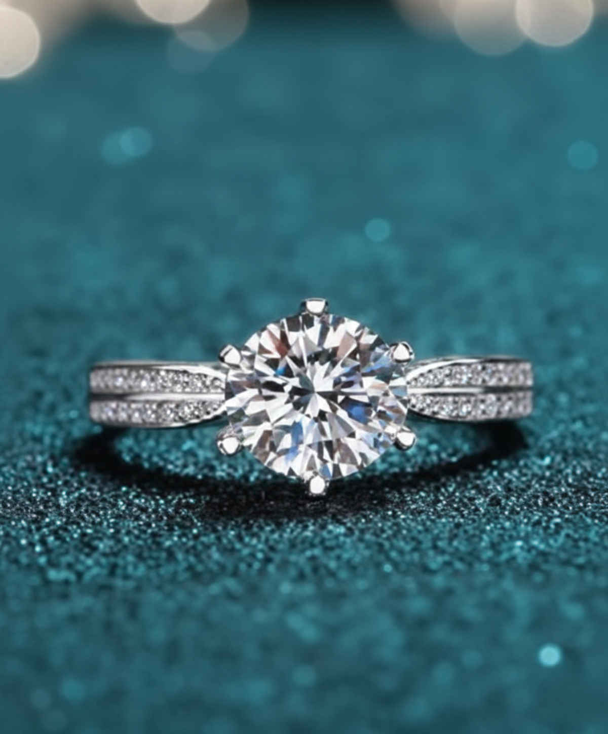 The Opal Factory |Valentines Day Sliver Mossanite Solitaire Round Brillant Center Stone Ring