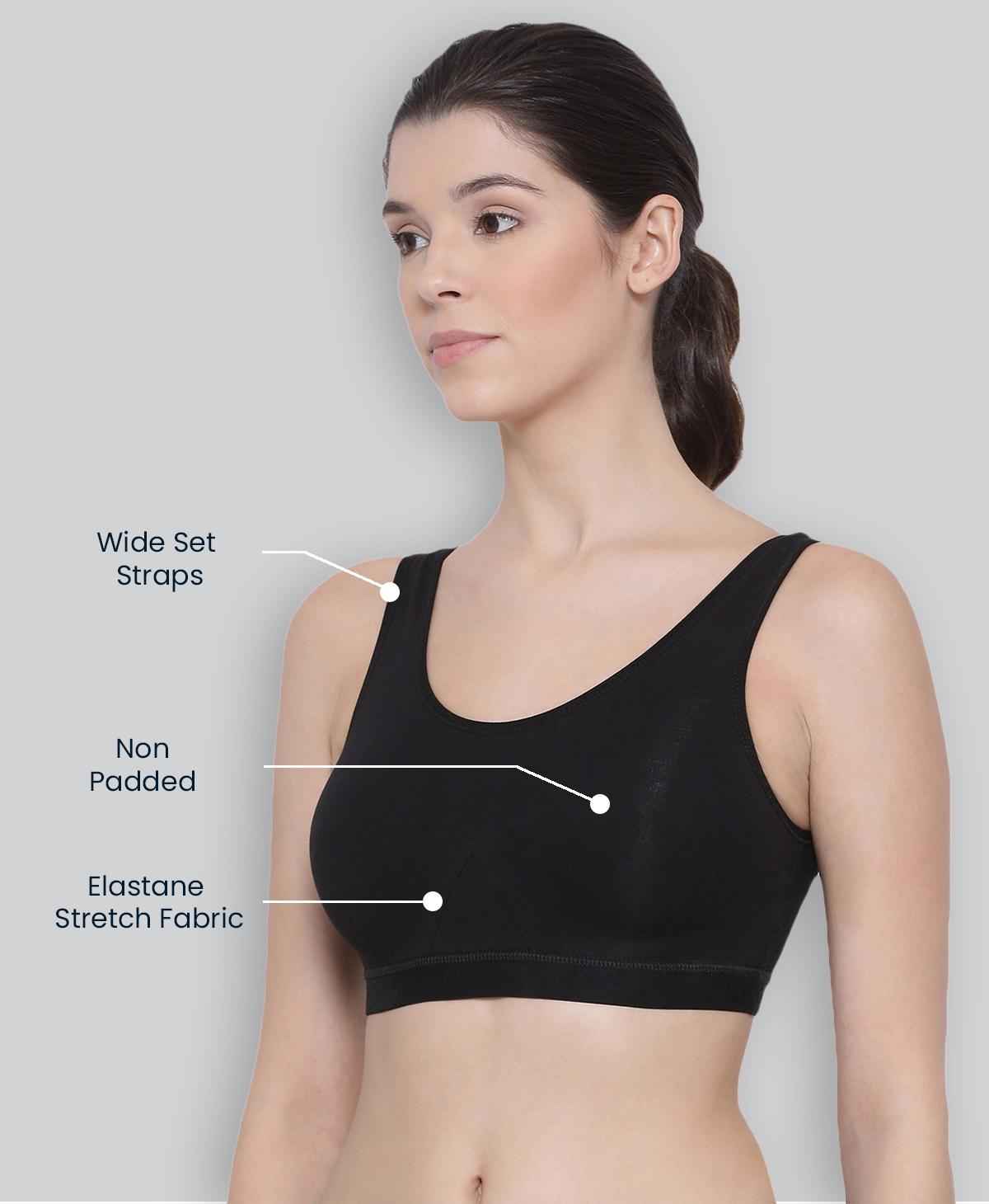 Lyra Non Padded Sports Bra For Women, Black and Grey, 38B - Pack Of 2