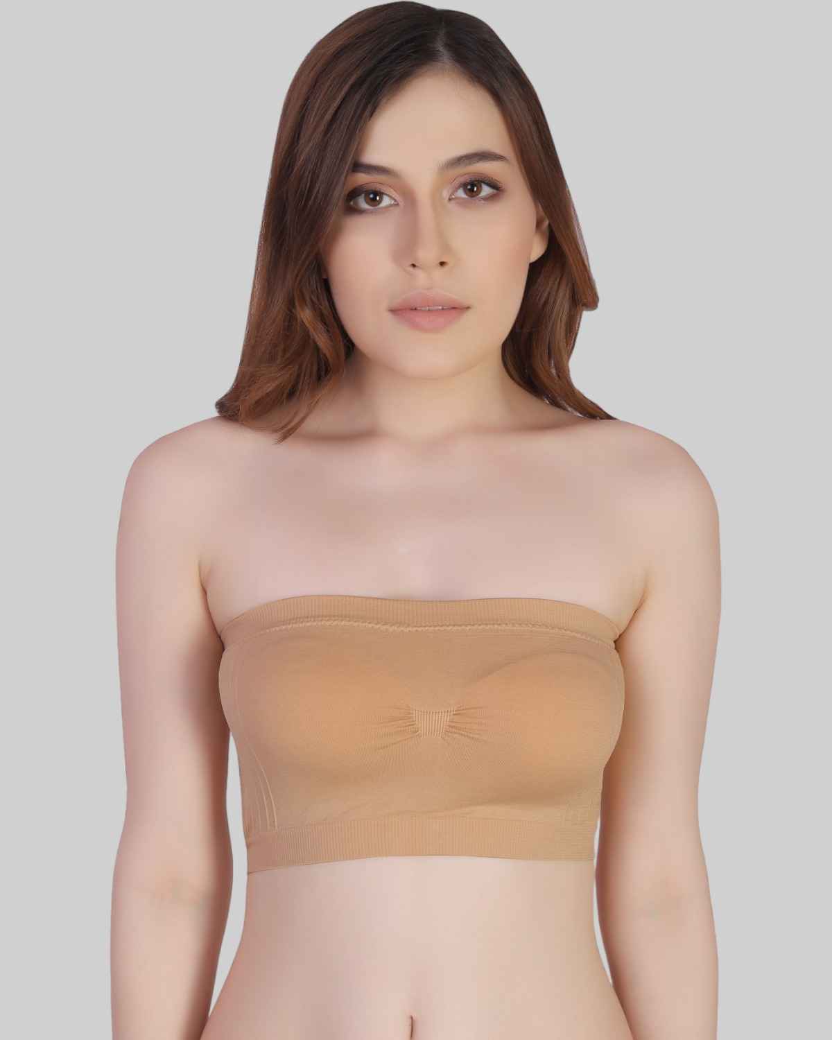 PLUMBURY Women's Lightly Padded Seamless Strapless Bandeau Tube Bra With Removable Pads - 34B