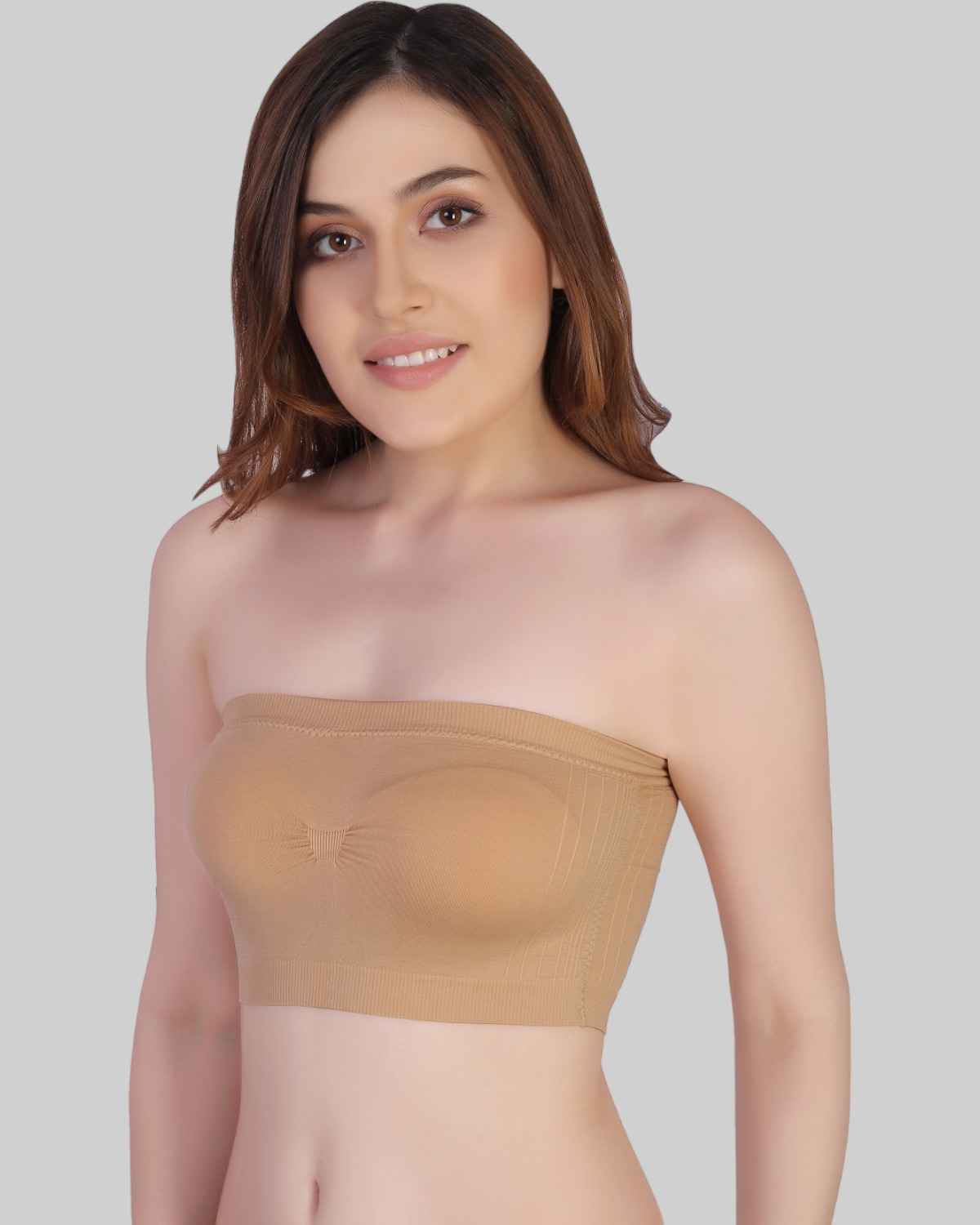 PLUMBURY Women's Lightly Padded Seamless Strapless Bandeau Tube Bra With Removable Pads - 34B