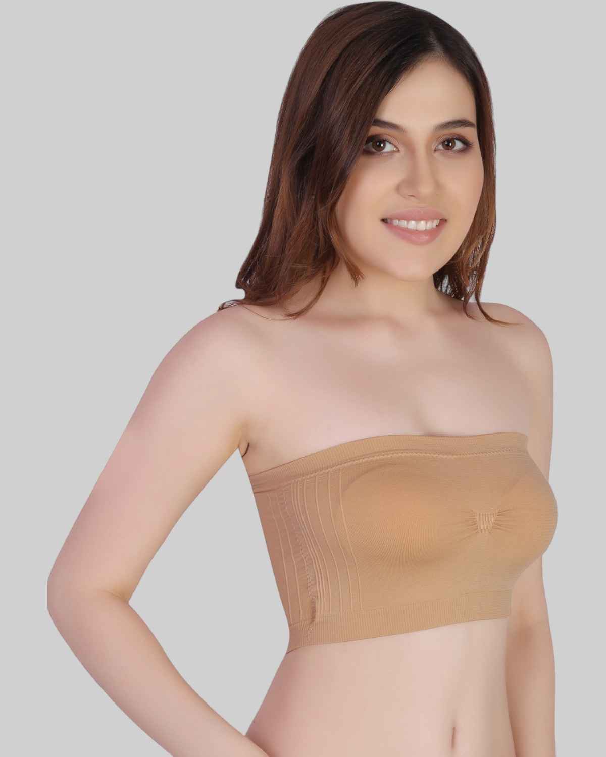 PLUMBURY Women's Lightly Padded Seamless Strapless Bandeau Tube Bra With Removable Pads - 36C