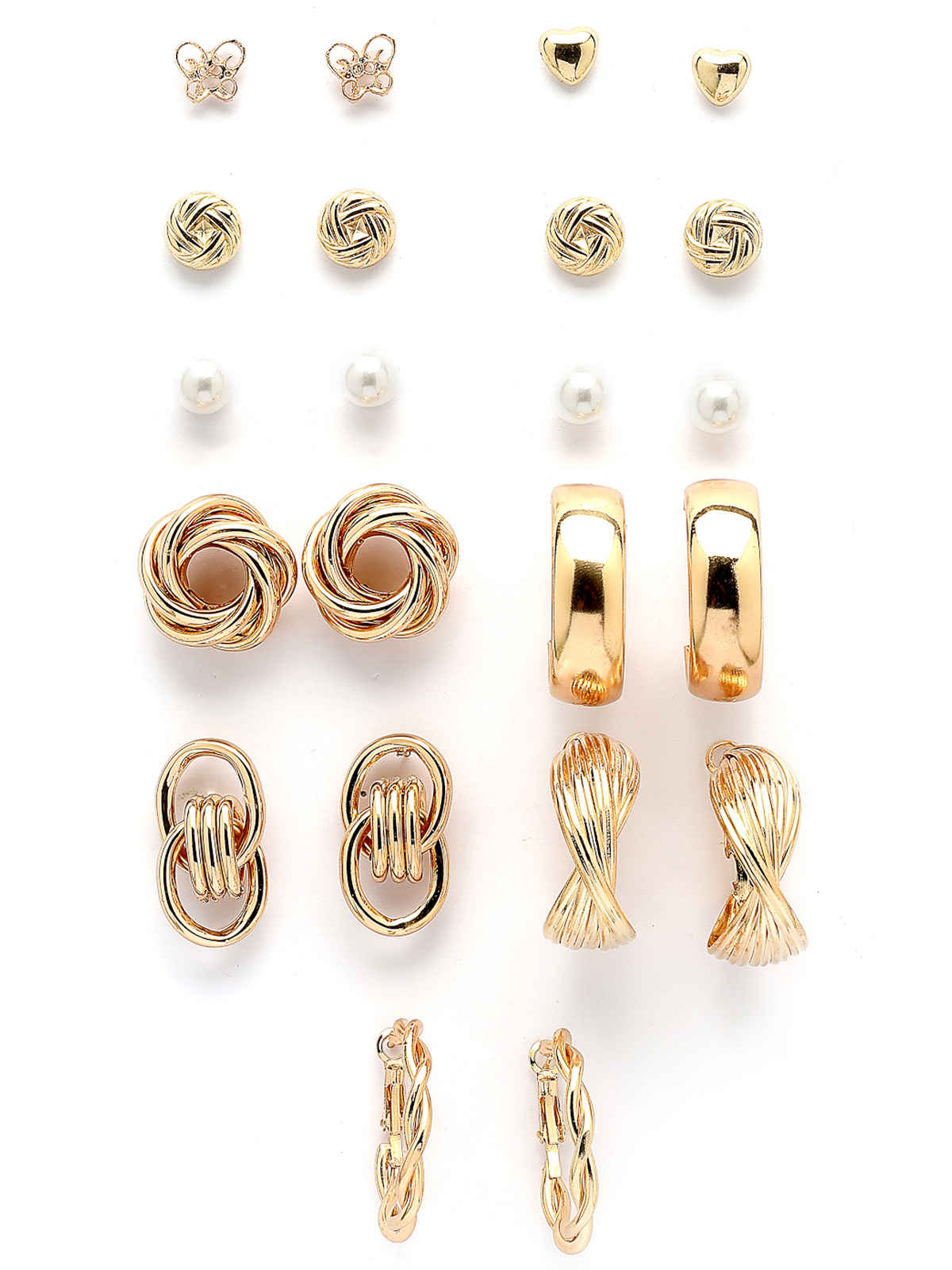 Scintillare By Sukkhi Geometric Unique Studs Hoop Pearls Gold Plated Combo Earrings For Women