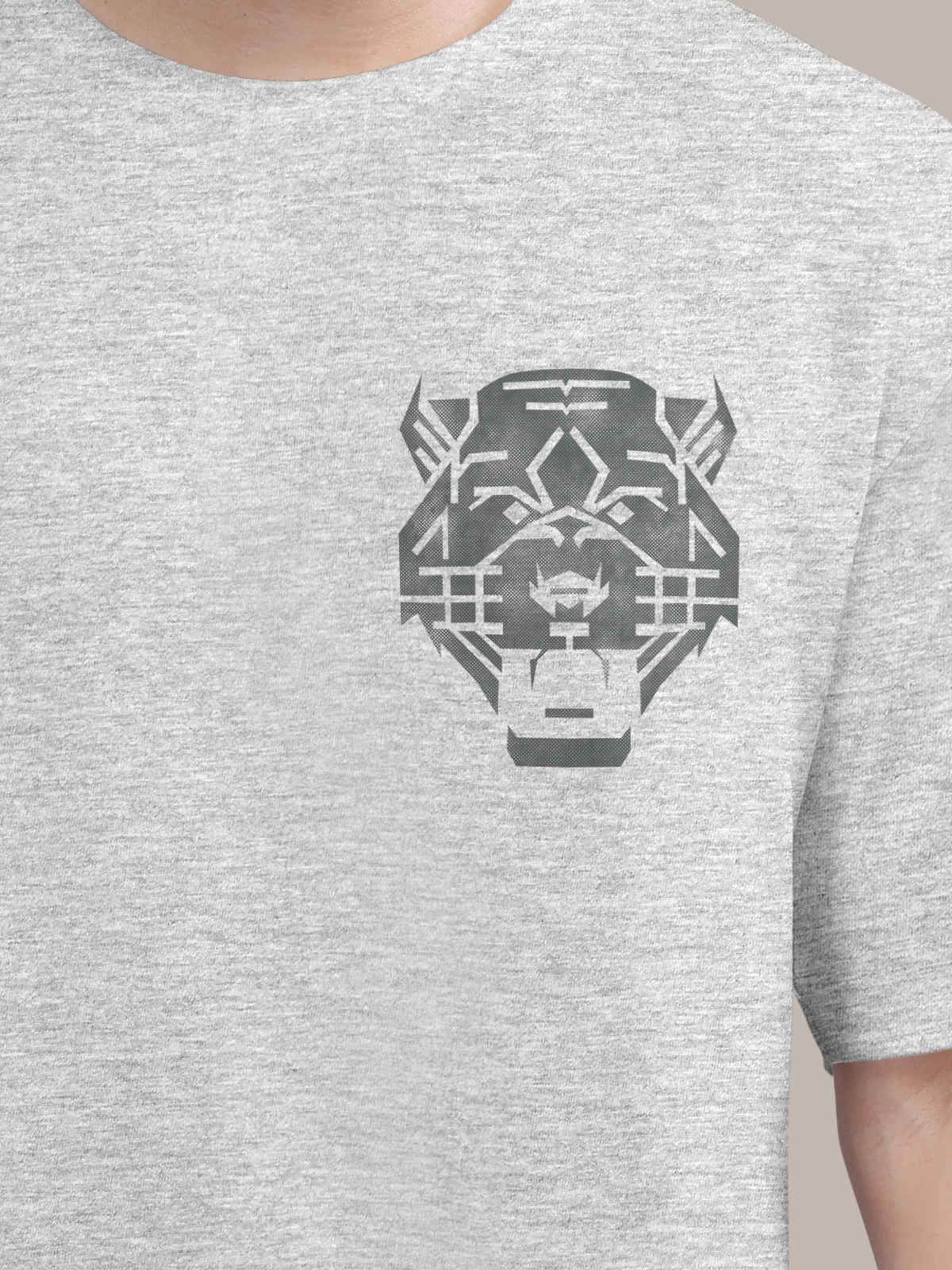 Bullmer Men's Oversized T-shirt Front and Back Printed | White Melange | XL