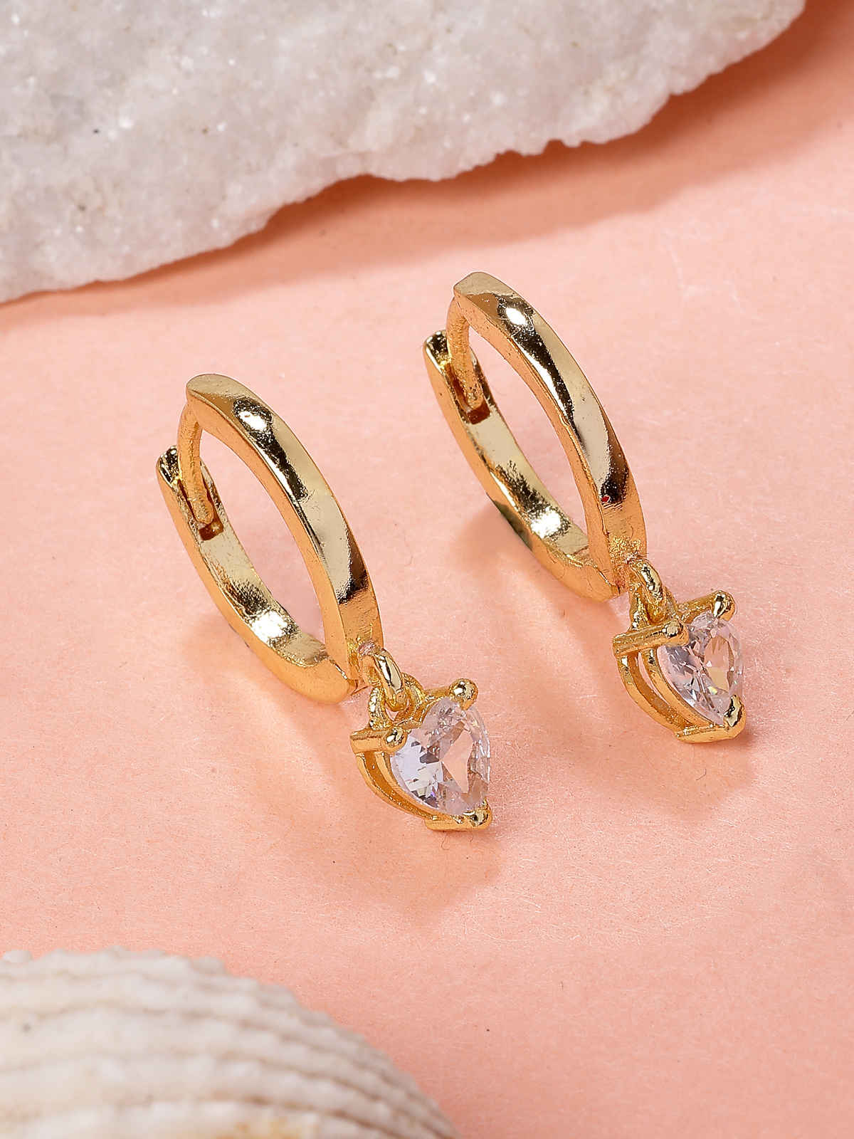 Scintillare By Sukkhi Gold Plated Clip On Austrian Zirconium Drop Hoop Style Earrings For Women