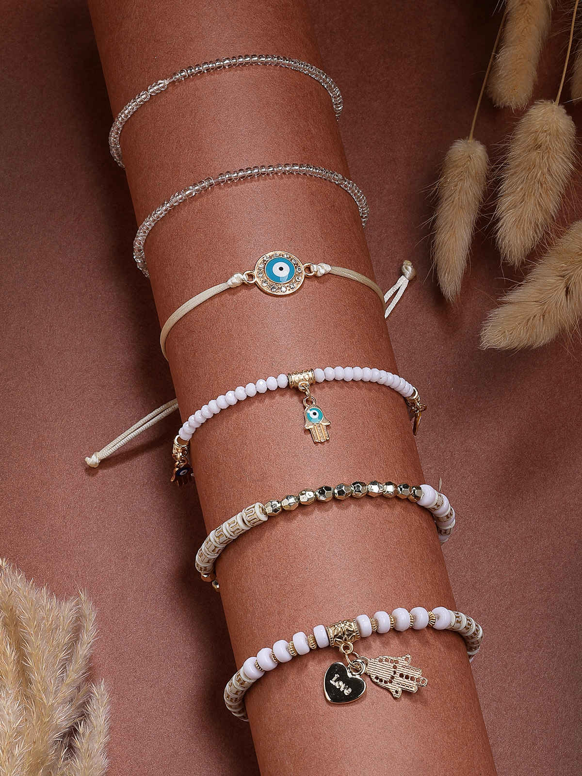 Scintillare By Sukkhi New Hamsa Hand & Evil Eye Lucky Protection Crystal Charm Bracelet For Women