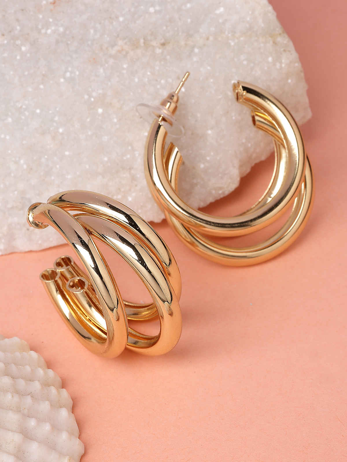 Scintillare By Sukkhi Fashionable Gold Plated Half Hoop Twisted Layered Hoop Earrings for Women