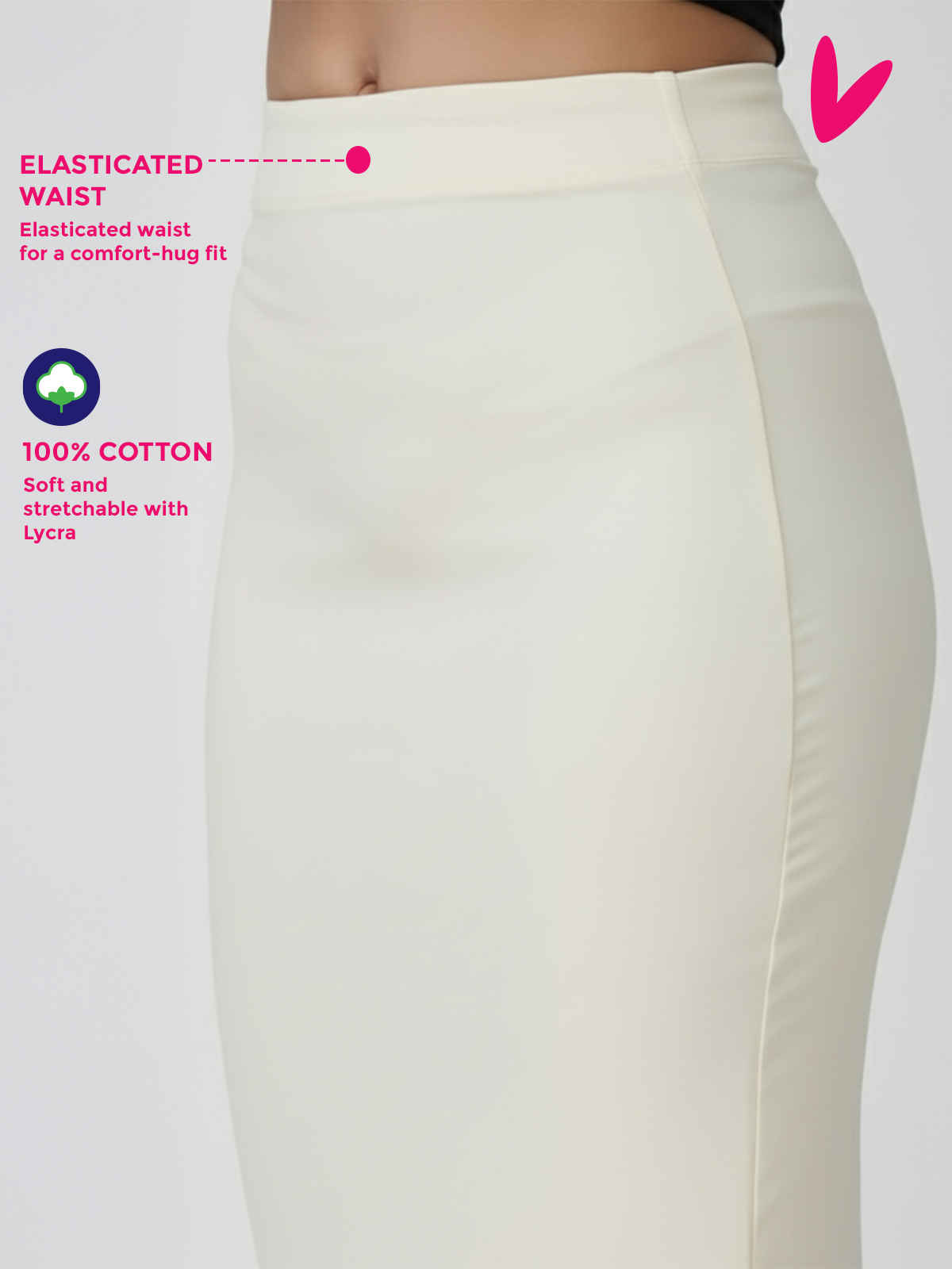 PYNK by Lux Cozi Women's Saree Shapewear | Flaunt Your Curves with Confidence | Off-White|Free Size