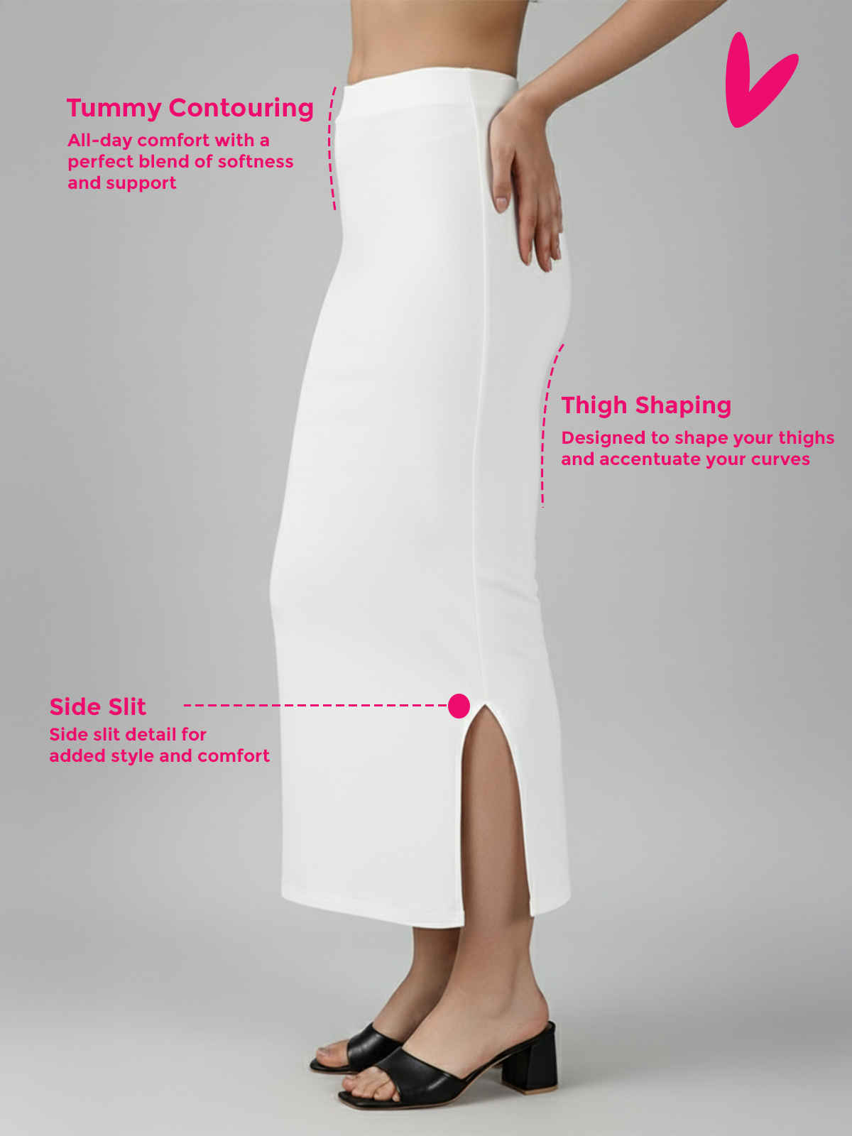 PYNK by Lux Cozi Women's Saree Shapewear | Flaunt Your Curves with Confidence | White | Free Size