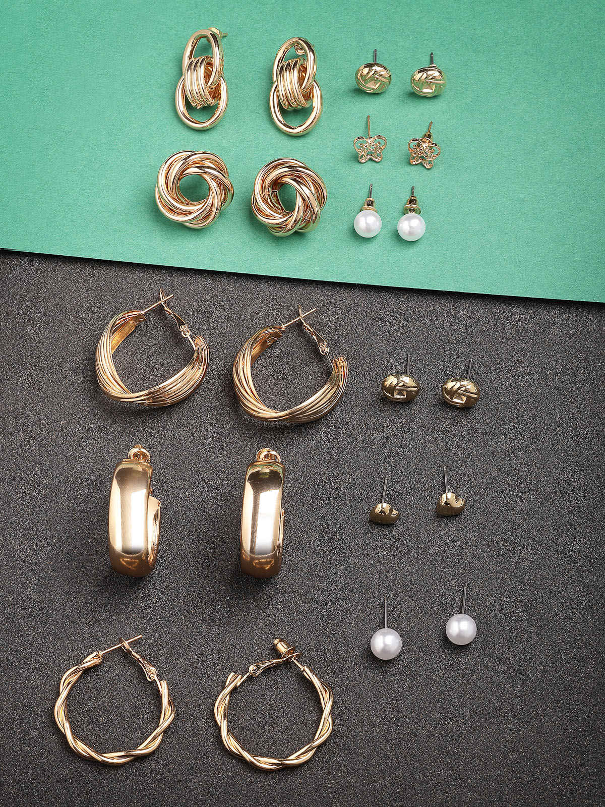 Scintillare By Sukkhi Geometric Unique Studs Hoop Pearls Gold Plated Combo Earrings For Women