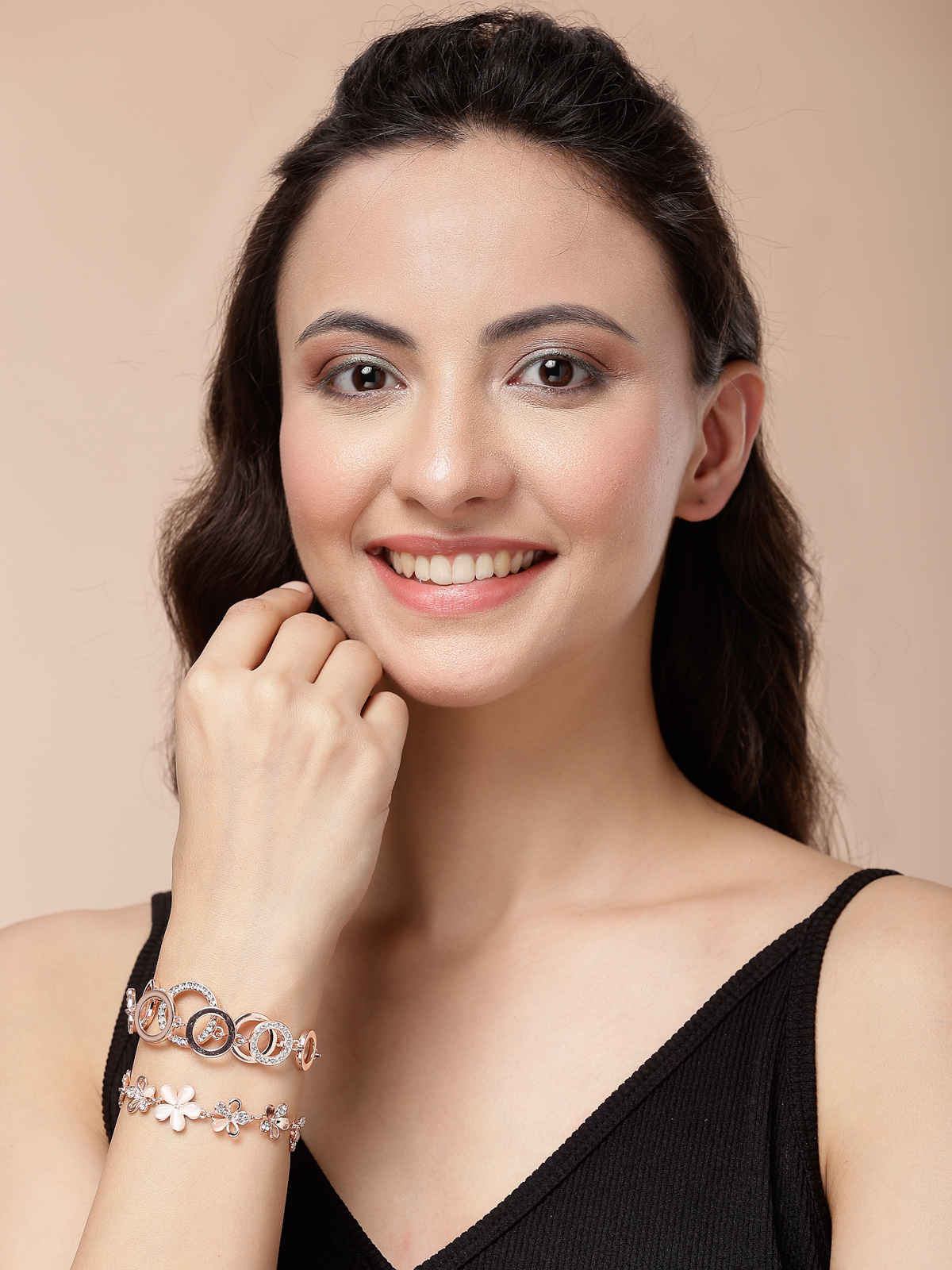 Scintillare By Sukkhi Rose Gold Plated Cubic Zirconia Charm Bracelet Combo Jewellery For Women