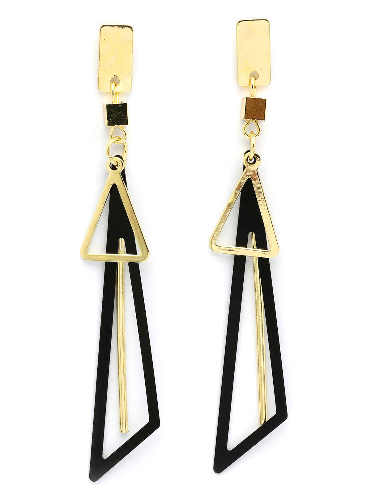 Scintillare By Sukkhi Gold Plated Fancy Long Geometric Dangle Golden Black Earrings For Women