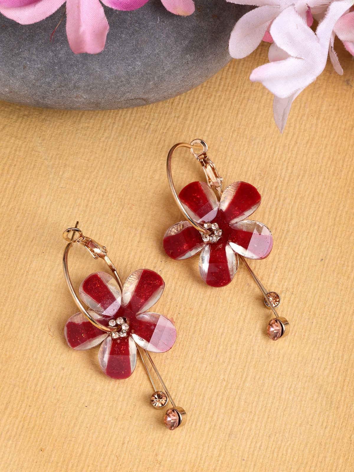 Scintillare By Sukkhi Golden Florally your Earring Crystal Dangle Drop Hoop Earrings For Women