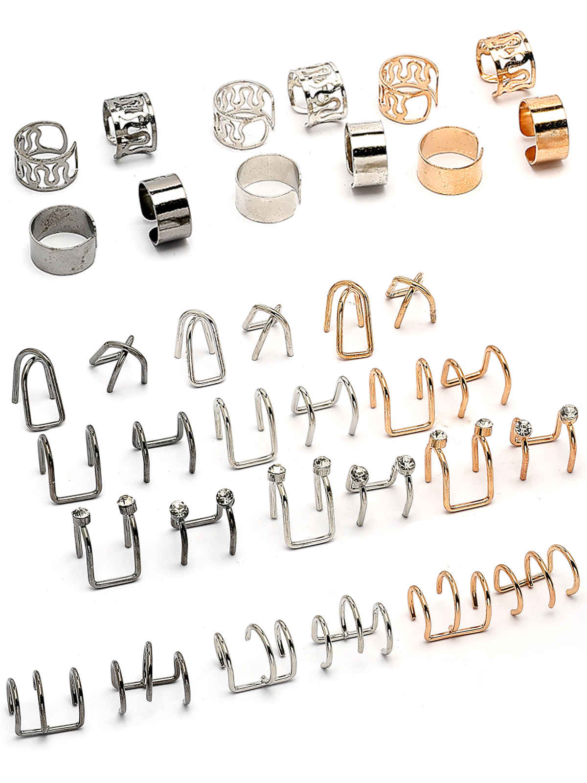 Scintillare By Sukkhi Gold Silver Black Color Multi Style Clip On Ear Cuff Combo Earrings For Women