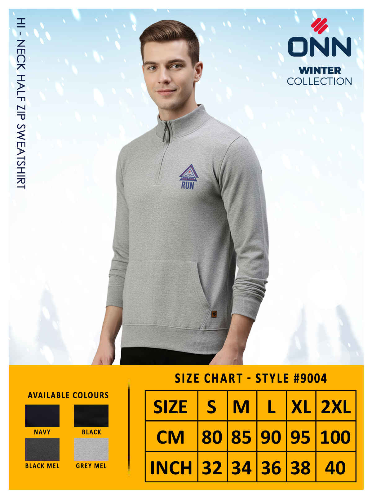 Onn Men's Classic Hi-Neck Half Zip Sweatshirt | Navy - L
