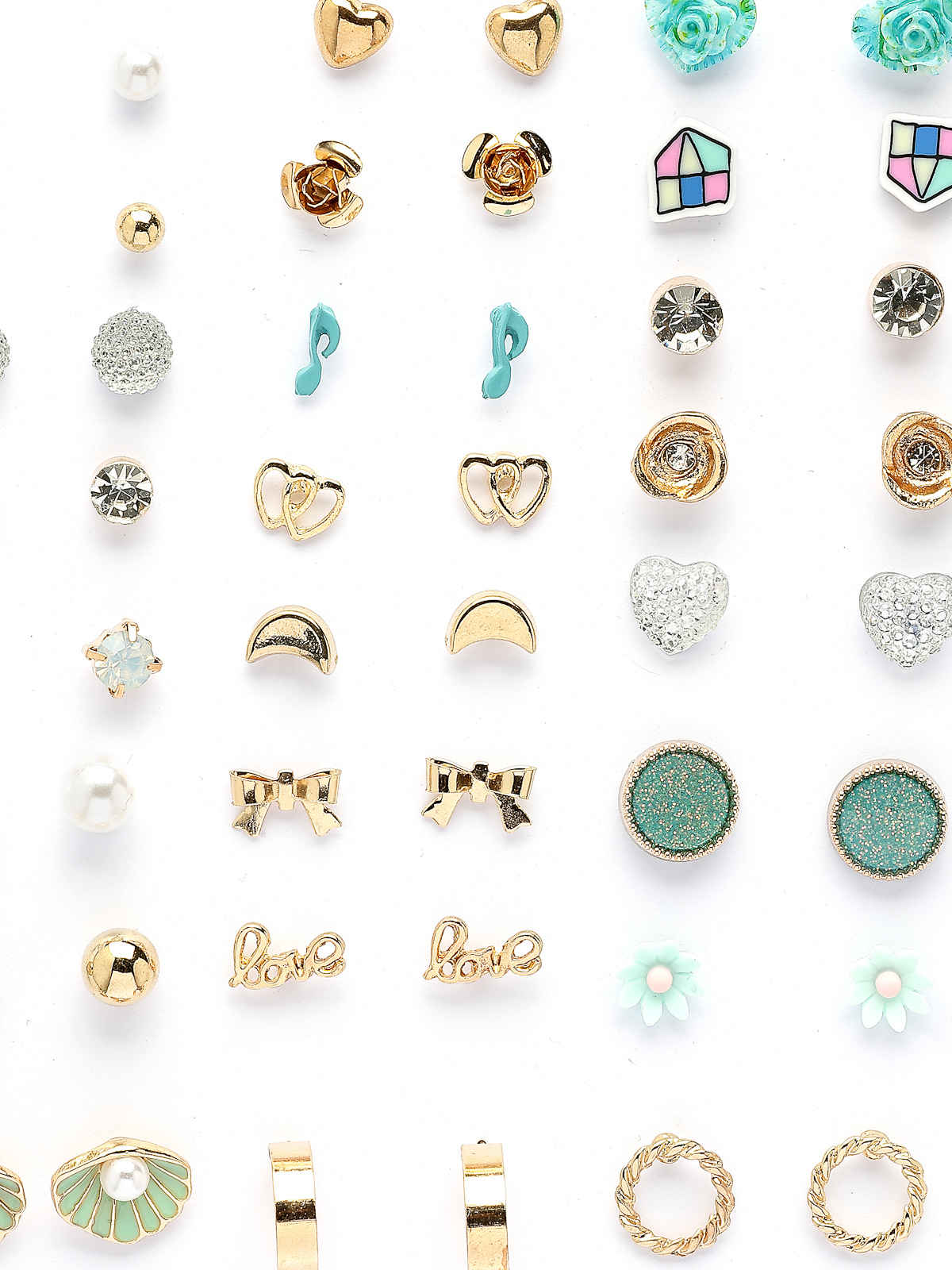 Scintillare By Sukkhi Gold Plated Crystal & Pearls Geometric Studs Combo Earrings For Women