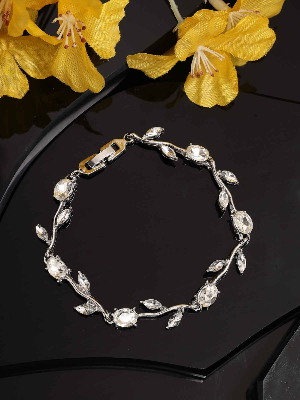 Scintillare By Sukkhi Creative Rhodium Plated Crystal Silver Bracelet Jewellery for Women
