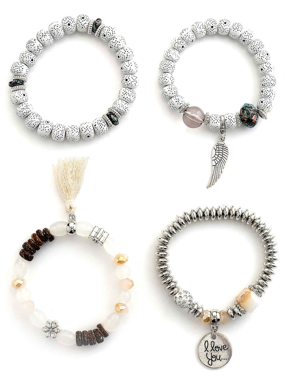 Scintillare By Sukkhi Charm Multilayer Beaded White Bangle & Bodhi Bracelet Jewellery For Women