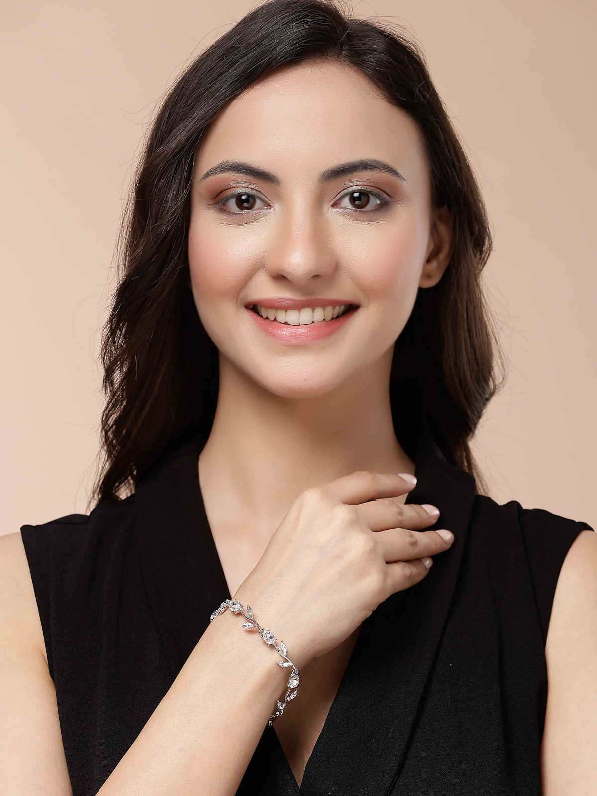 Scintillare By Sukkhi Creative Rhodium Plated Crystal Silver Bracelet Jewellery for Women