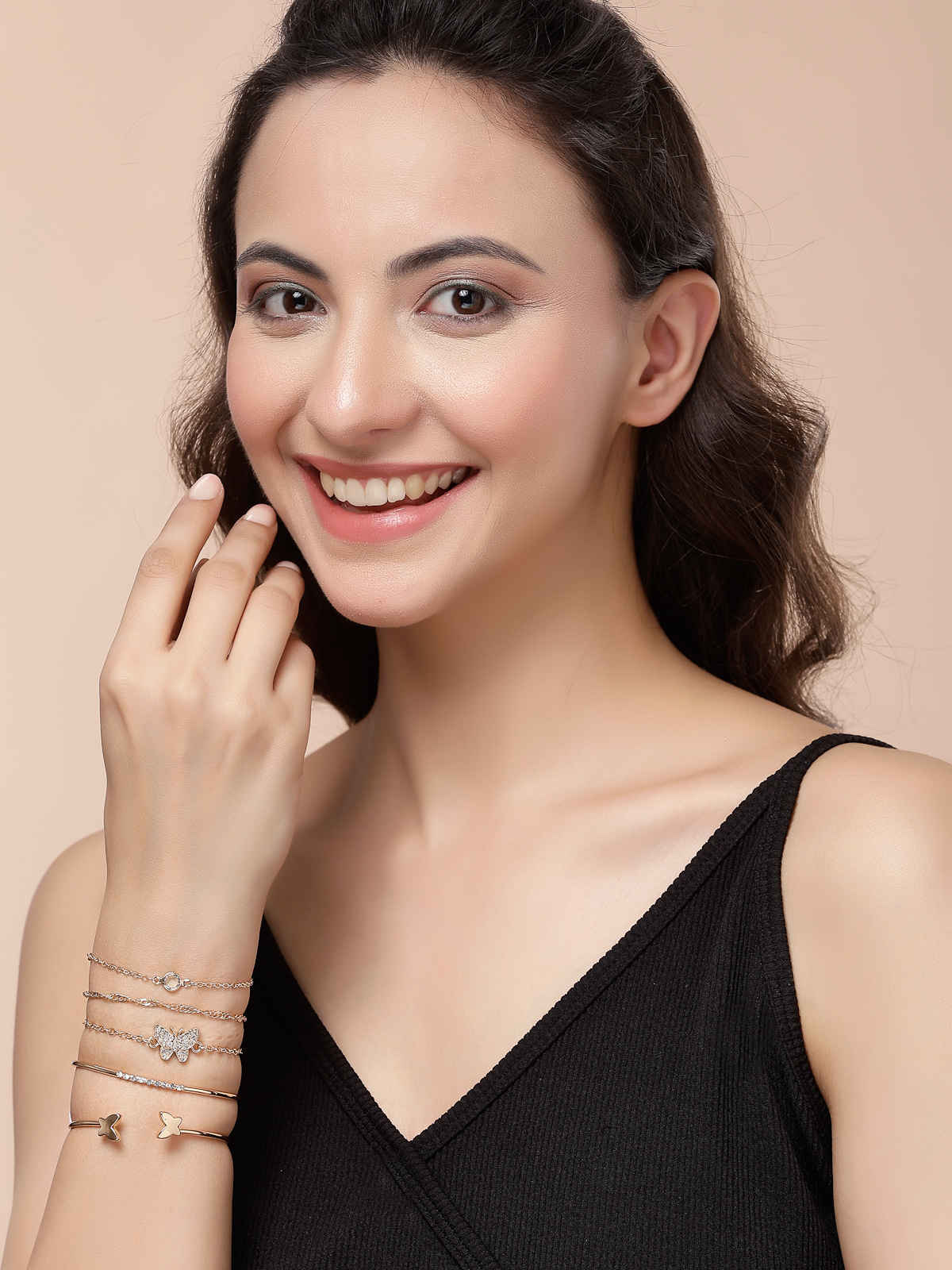 Scintillare By Sukkhi Crystal Stone Gold Plated Charm Kada Bracelet Combo Jewellery for Women