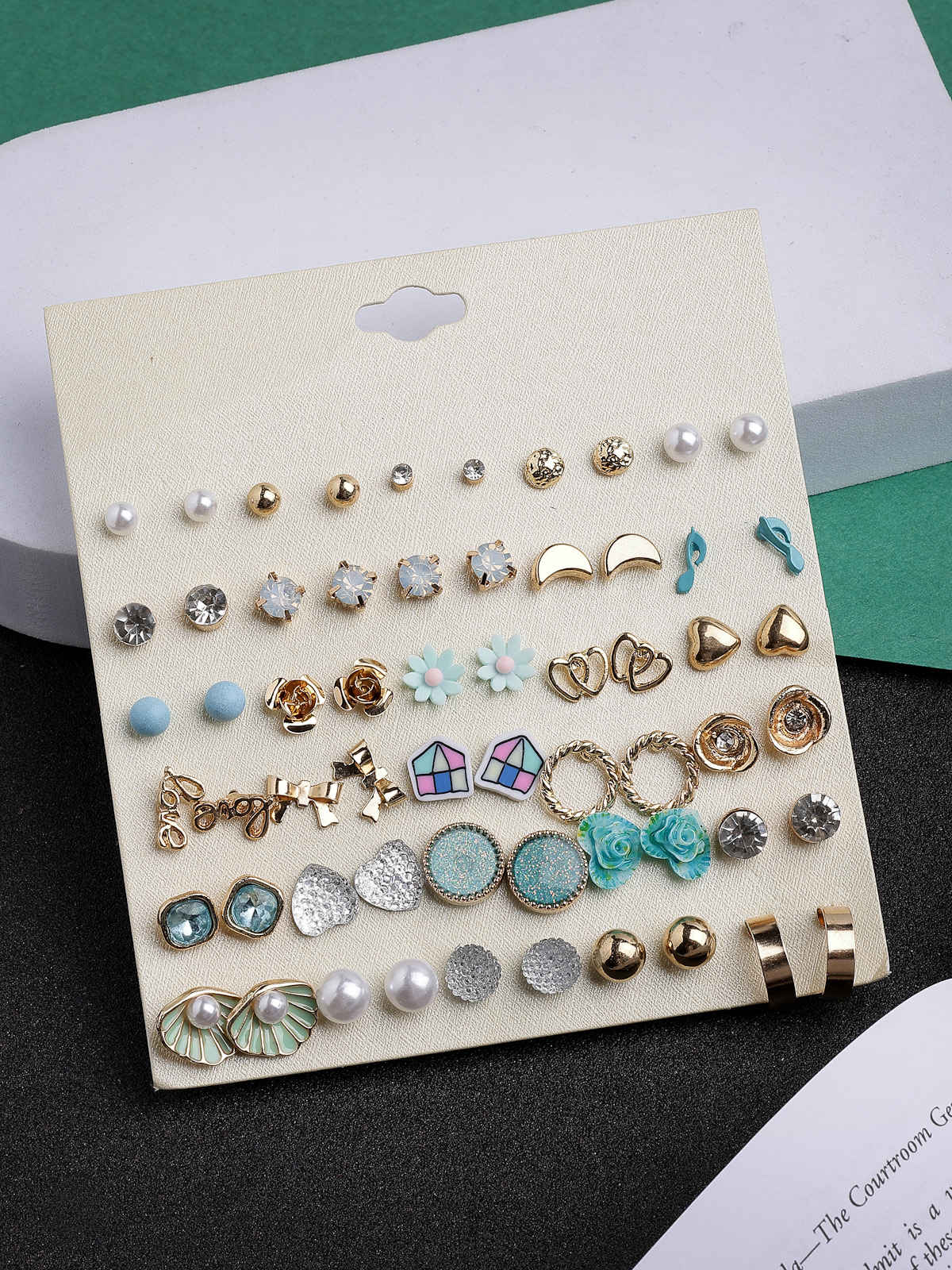 Scintillare By Sukkhi Gold Plated Crystal & Pearls Geometric Studs Combo Earrings For Women