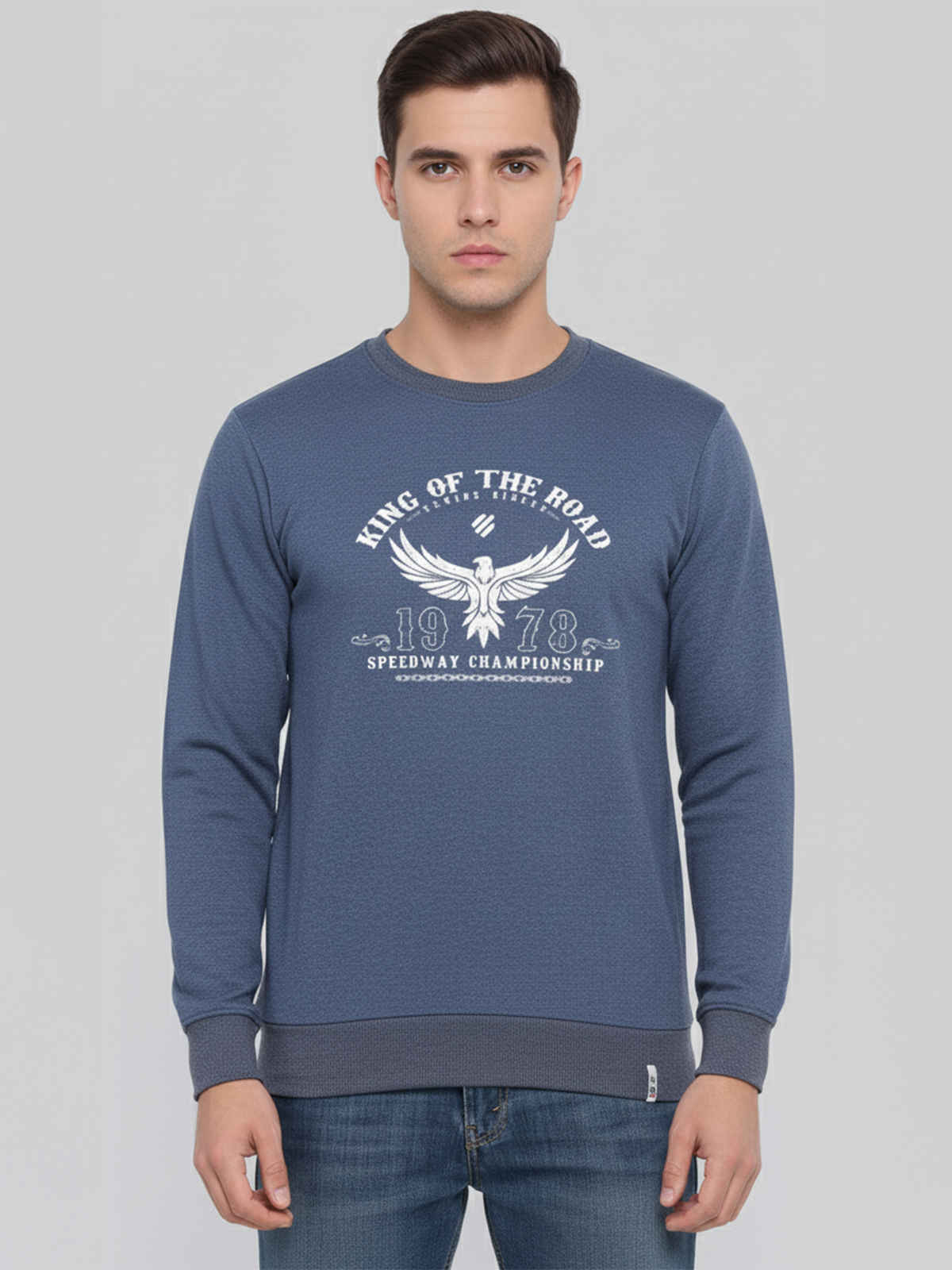 Onn Men's Ultra-Soft Printed Sweatshirt | Navy Melange - XL