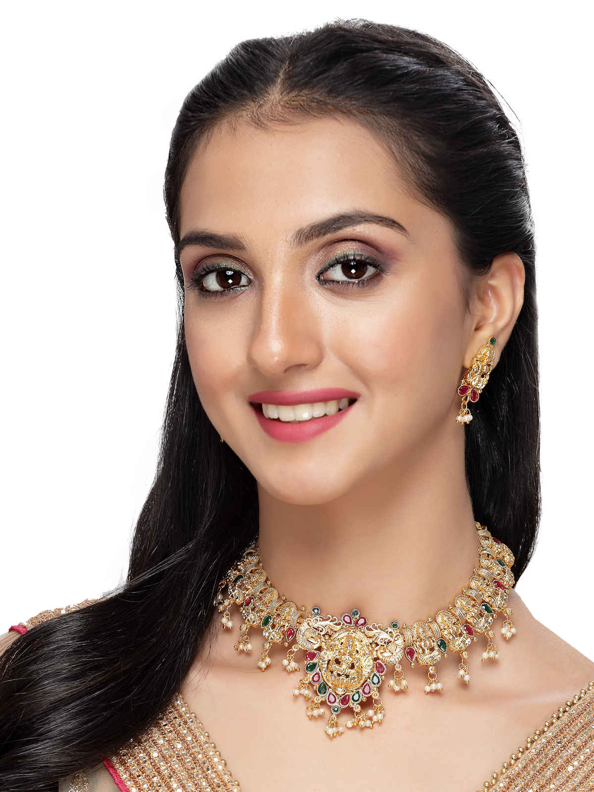 Sukkhi Traditional Gold Plated Copper Temple Choker Necklace & Earring | NS105618