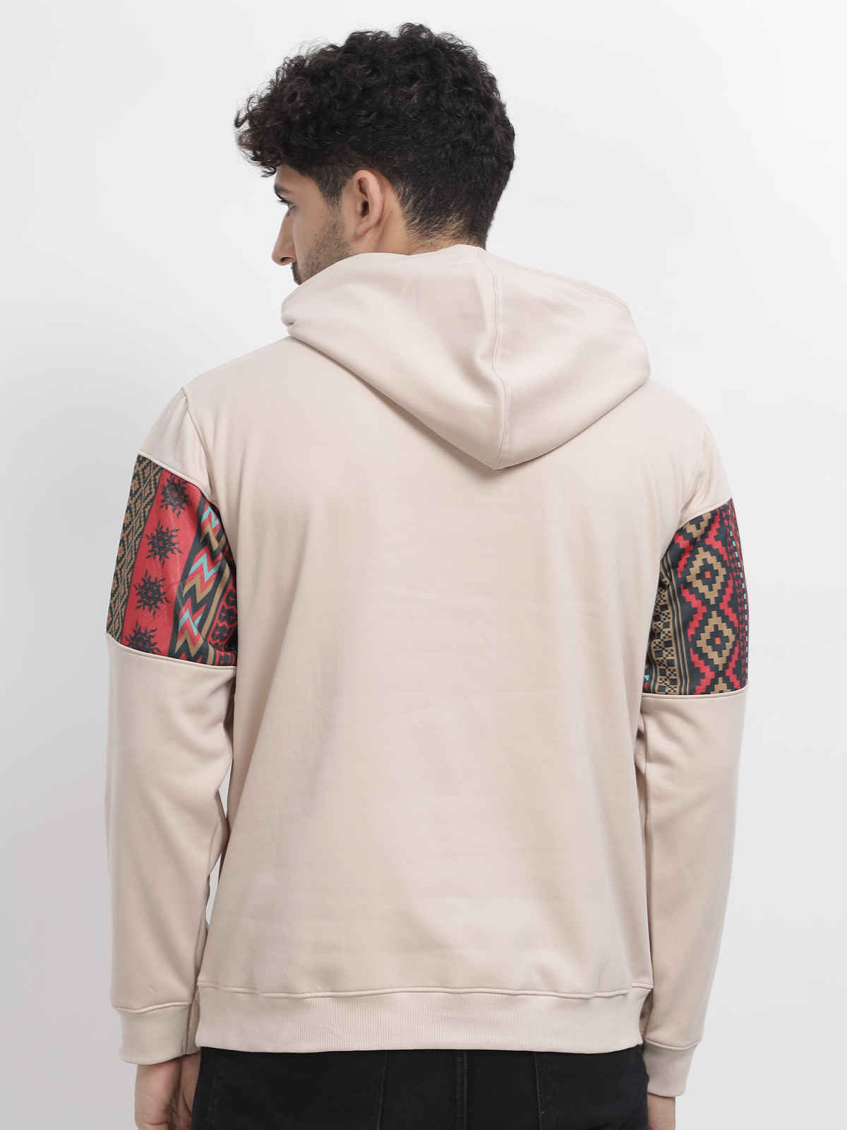 Bullmer Men's Trendy Colourblock Fleece Regular Fit Hooded Neck Sweatshirt | Beige - M