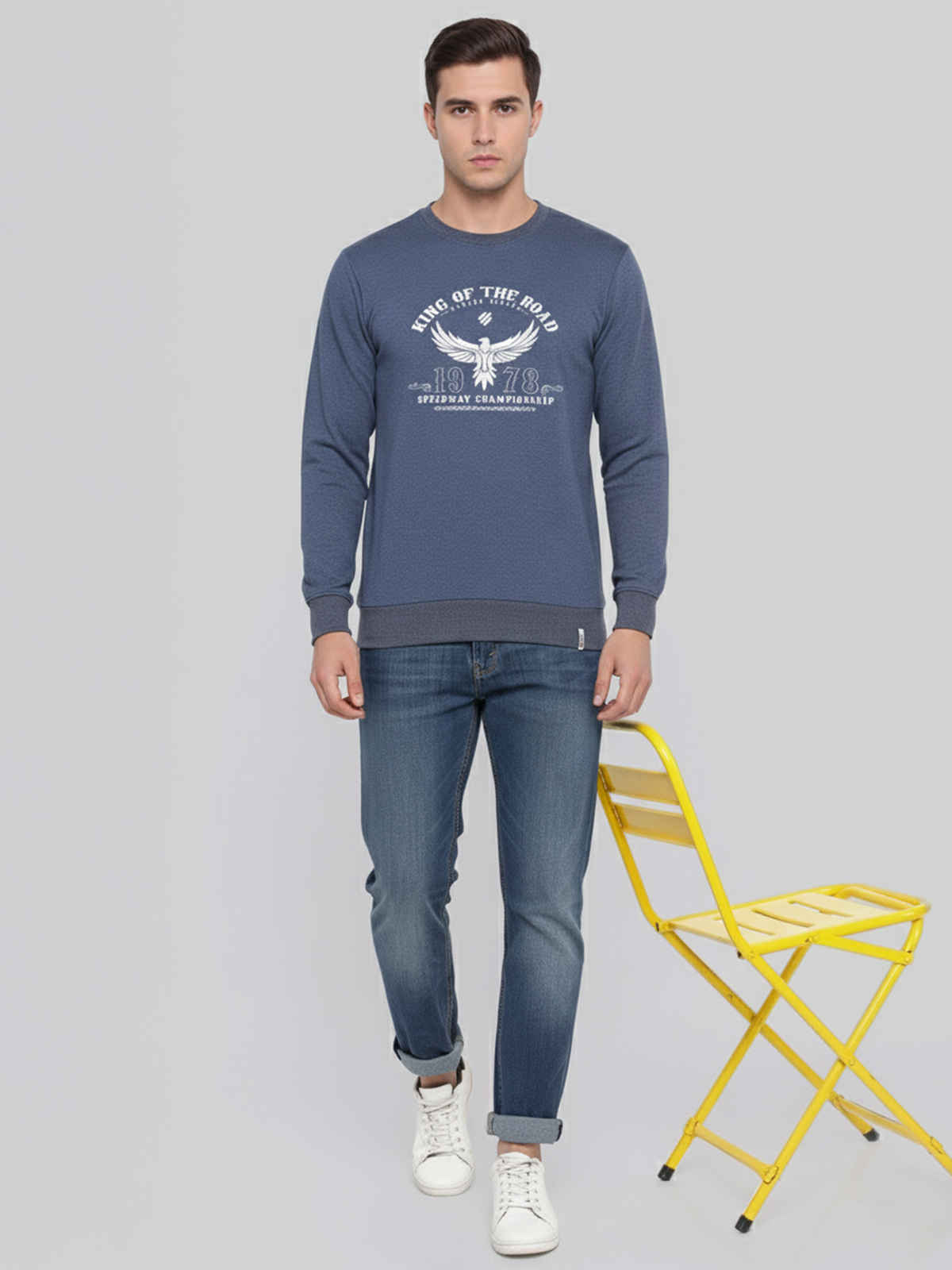 Onn Men's Ultra-Soft Printed Sweatshirt | Navy Melange - M