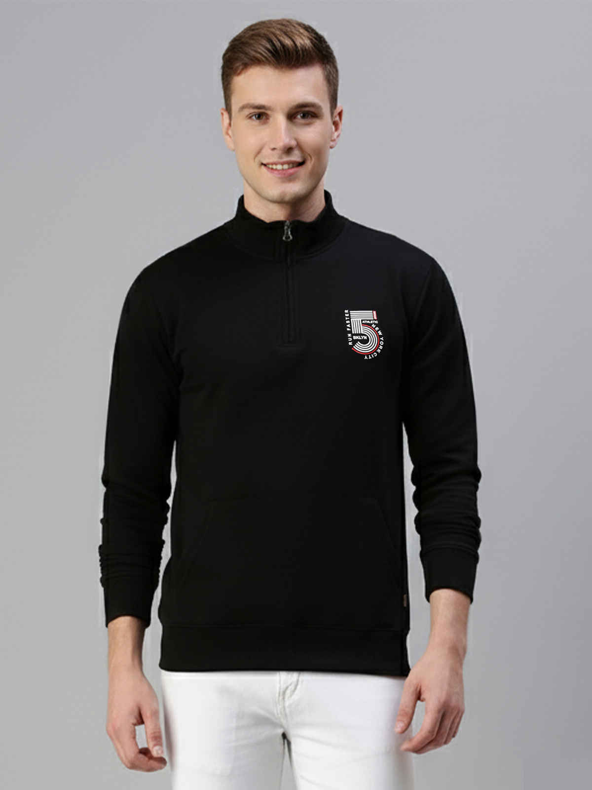 Onn Men's Classic Hi-Neck Half Zip Sweatshirt | Black - M